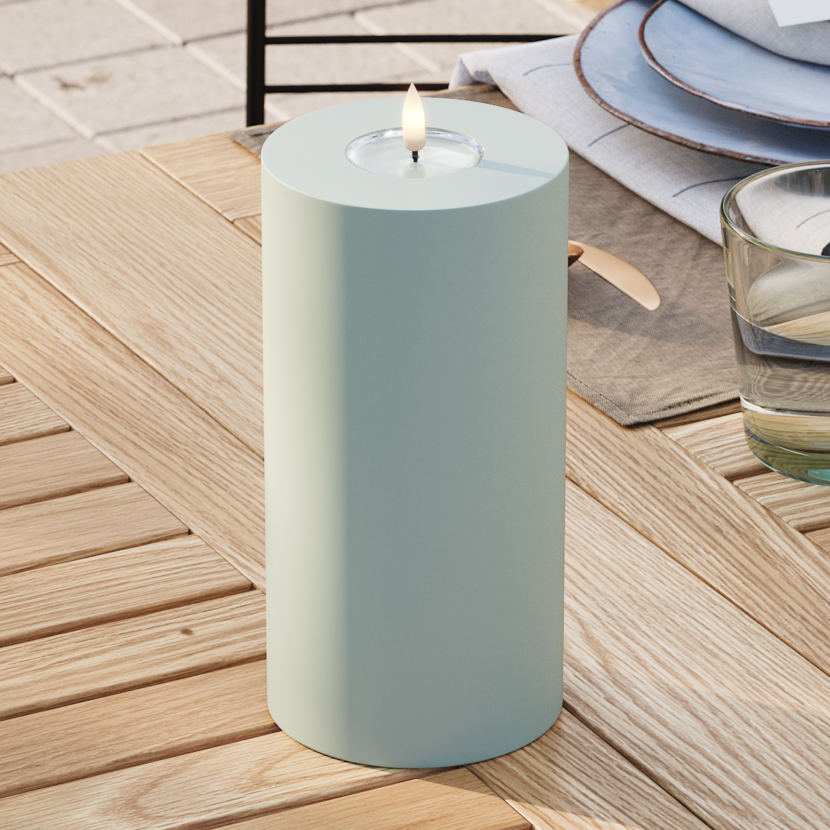 Deluxe Homeart Outdoors LED Pillar candle Ø 10 x 20 cm Sage Green LED outdoor light Pillar candle 3