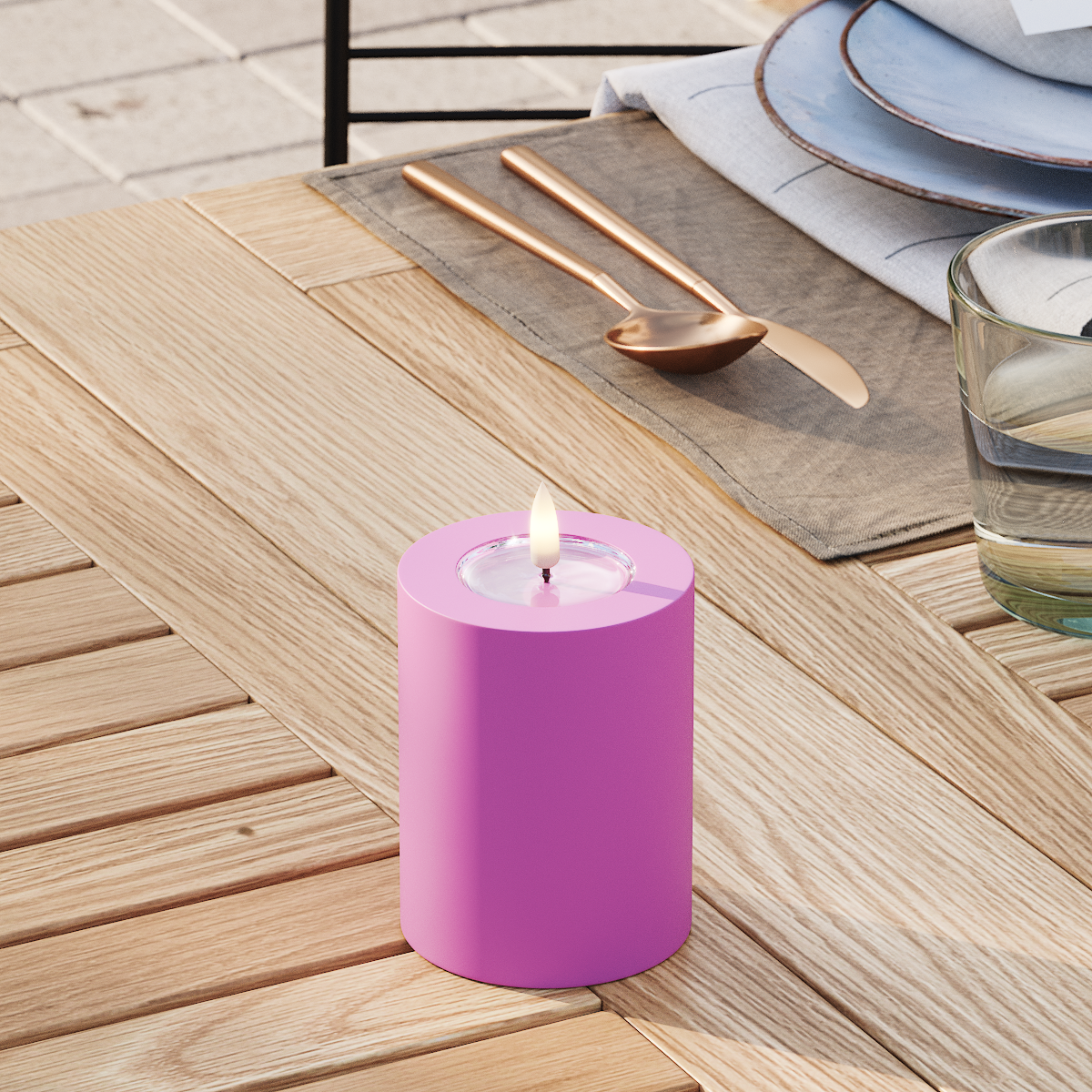 Deluxe Homeart Outdoors LED Pillar candle Ø 7.5 x 10 cm Magenta LED outdoor light Pillar candle 3