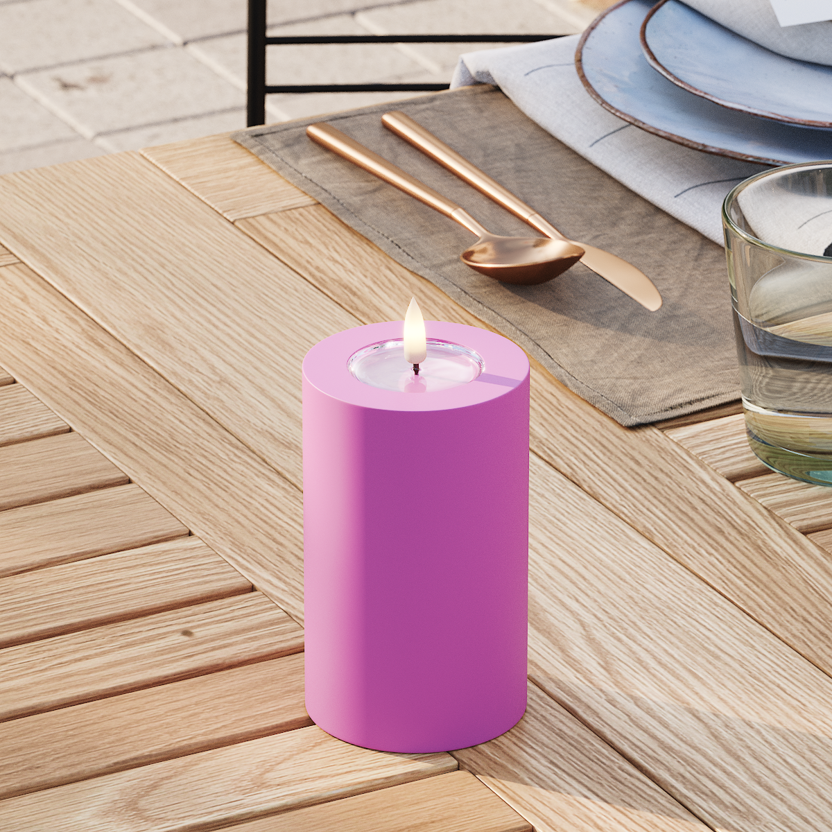 Deluxe Homeart Outdoors LED Pillar candle Ø 7.5 x 12.5 cm Magenta LED outdoor light Pillar candle 3