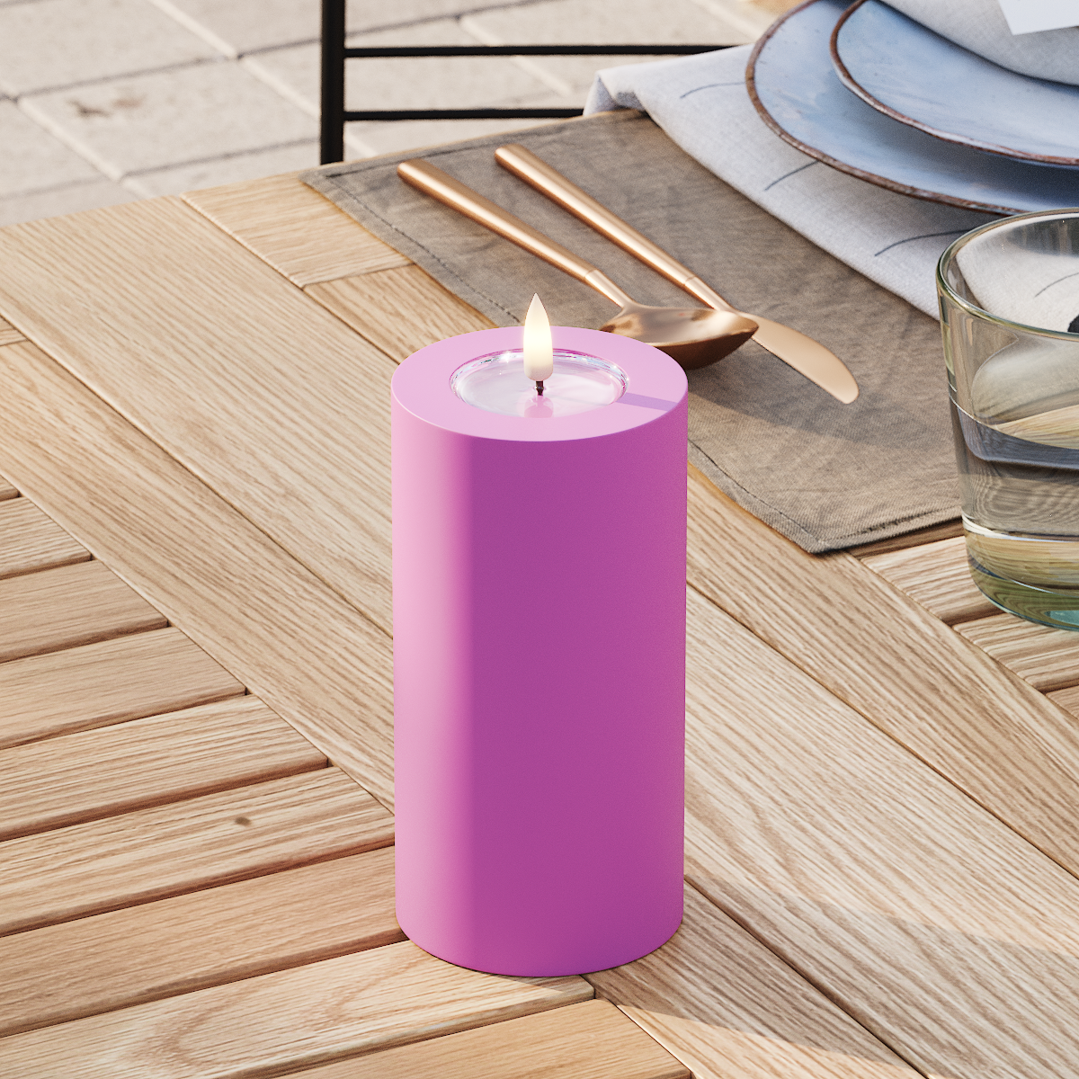 Deluxe Homeart Outdoors LED Pillar candle Ø 7.5 x 15 cm Magenta LED outdoor light Pillar candle 3