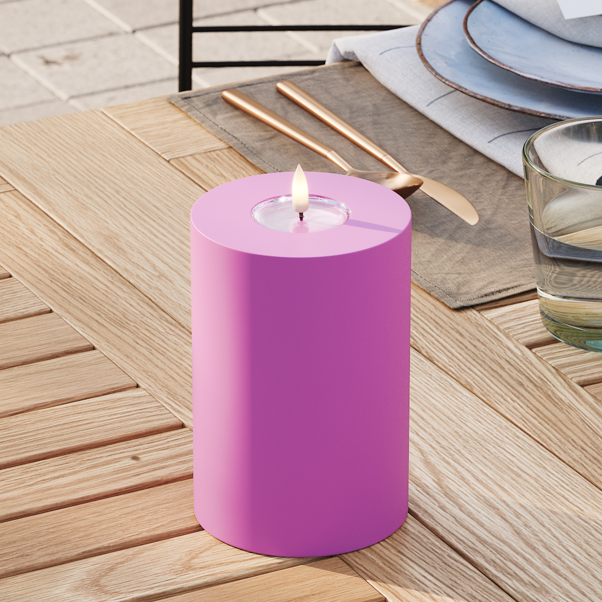Deluxe Homeart Outdoors LED Pillar candle Ø 10 x 15 cm Magenta LED outdoor light Pillar candle 3