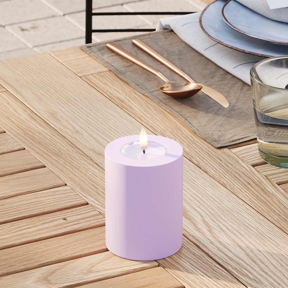 Deluxe Homeart Outdoors LED Pillar candle Ø 7.5 x 10 cm Lavender LED outdoor light Pillar candle 3