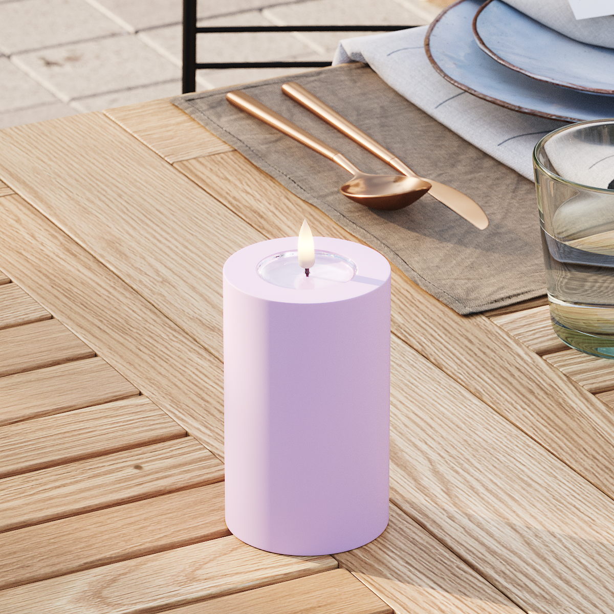 Deluxe Homeart Outdoors LED Pillar candle Ø 7.5 x 12.5 cm Lavender LED outdoor light Pillar candle 3