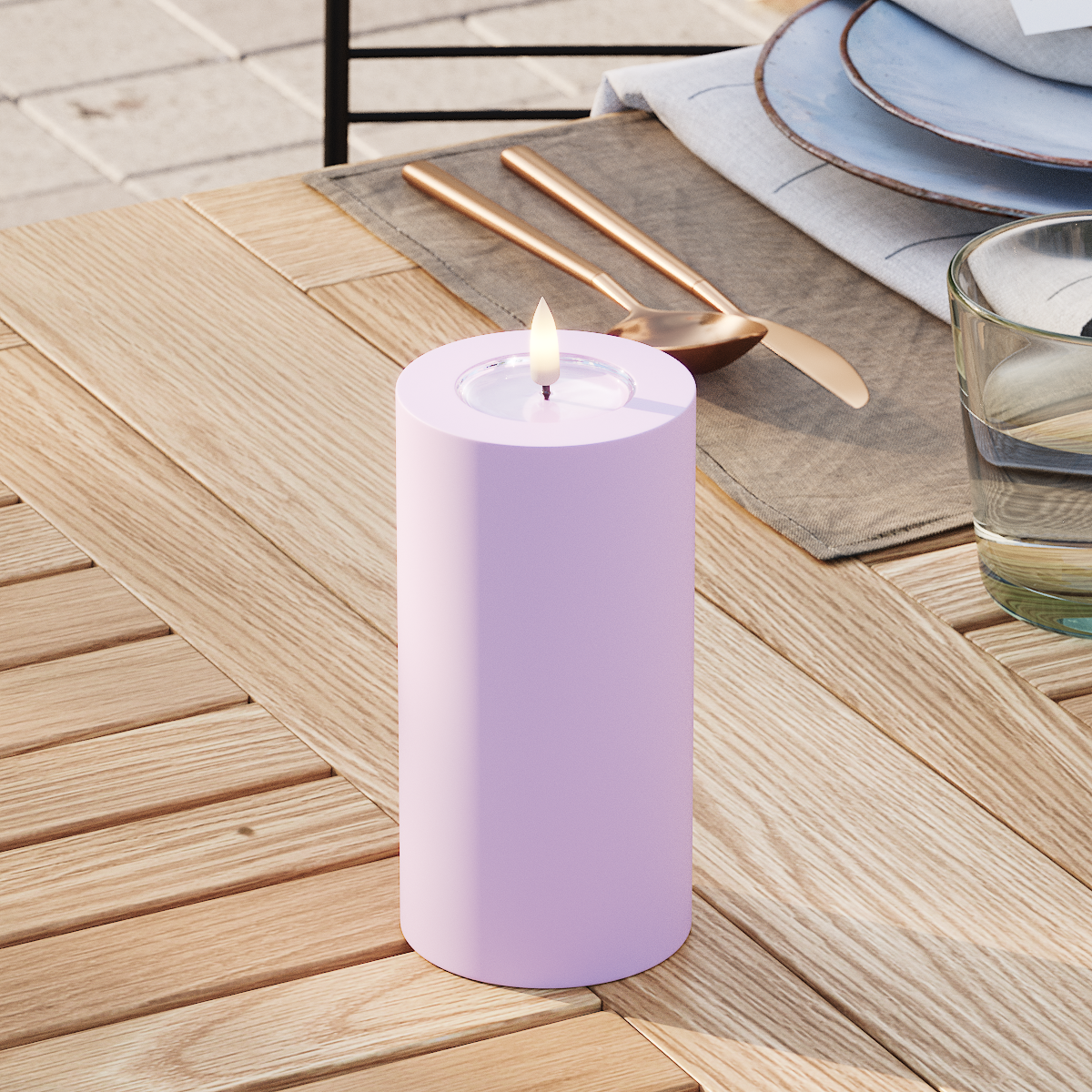 Deluxe Homeart Outdoors LED Pillar candle Ø 7.5 x 15 cm Lavender LED outdoor light Pillar candle 3