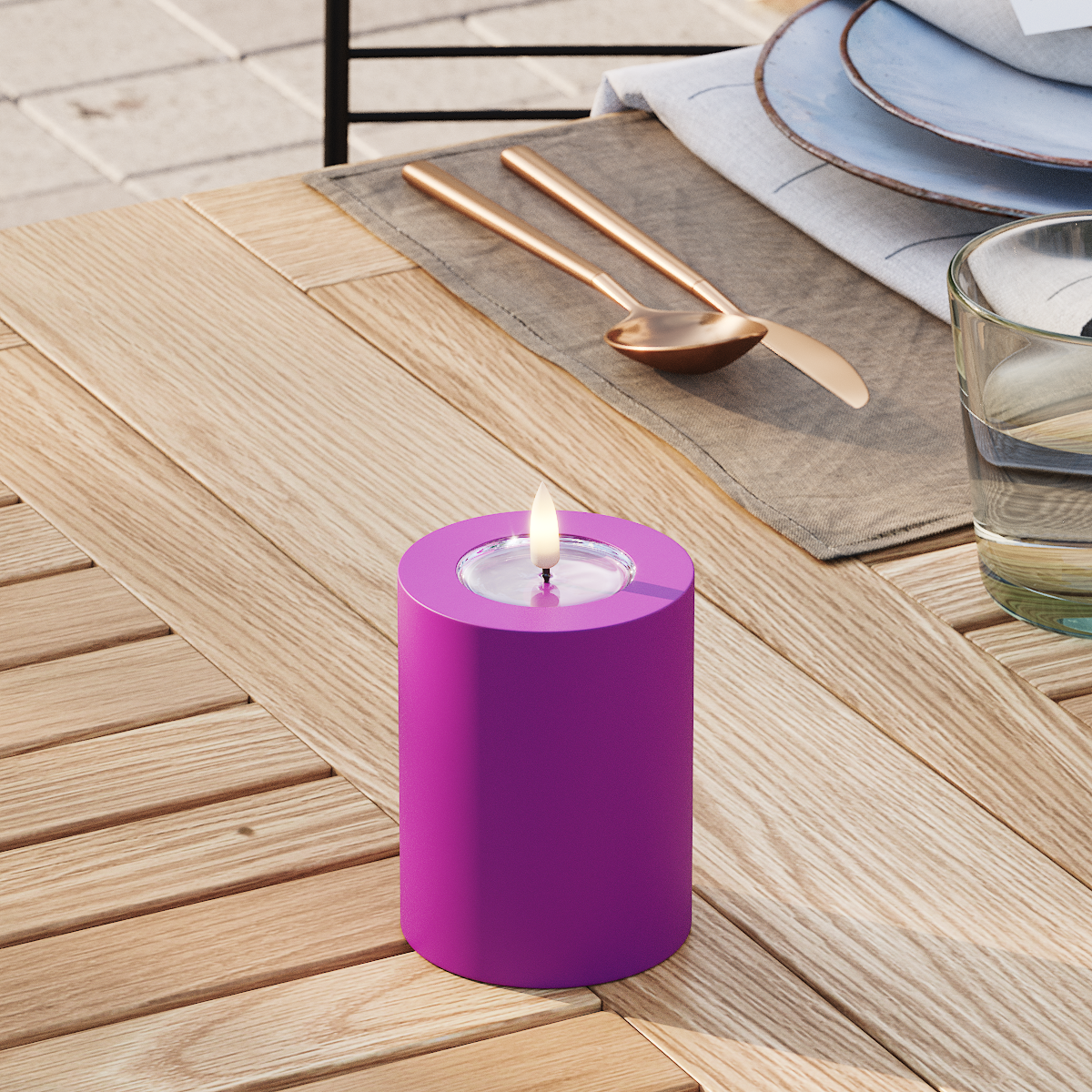 Deluxe Homeart Outdoors LED Pillar candle Ø 7.5 x 10 cm Violet LED outdoor light Pillar candle 3