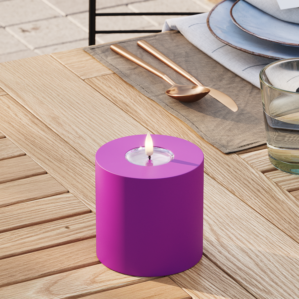Deluxe Homeart Outdoors LED Pillar candle Ø 10 x 10 cm Violet LED outdoor light Pillar candle 3