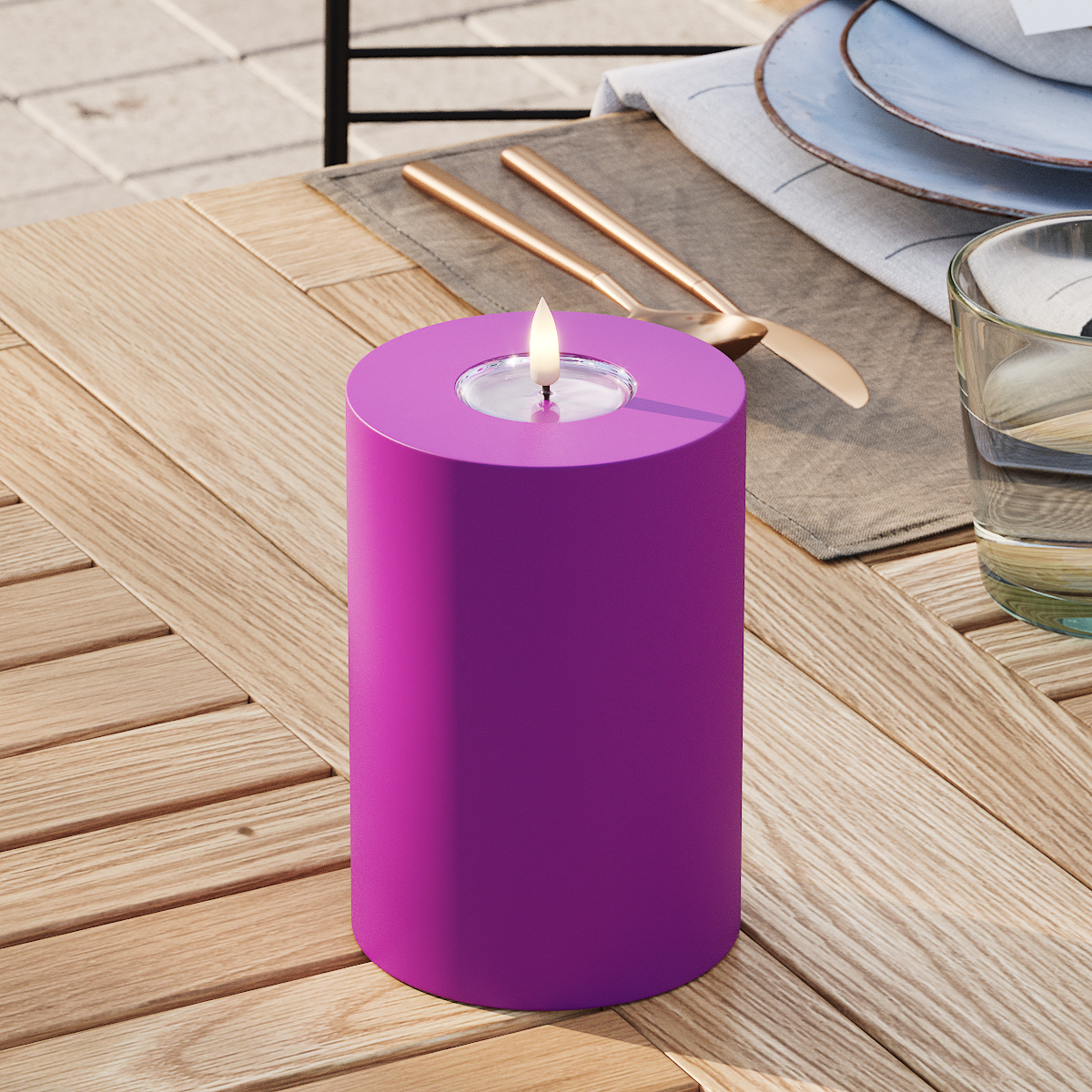 Deluxe Homeart Outdoors LED Pillar candle Ø 10 x 15 cm Violet LED outdoor light Pillar candle 3