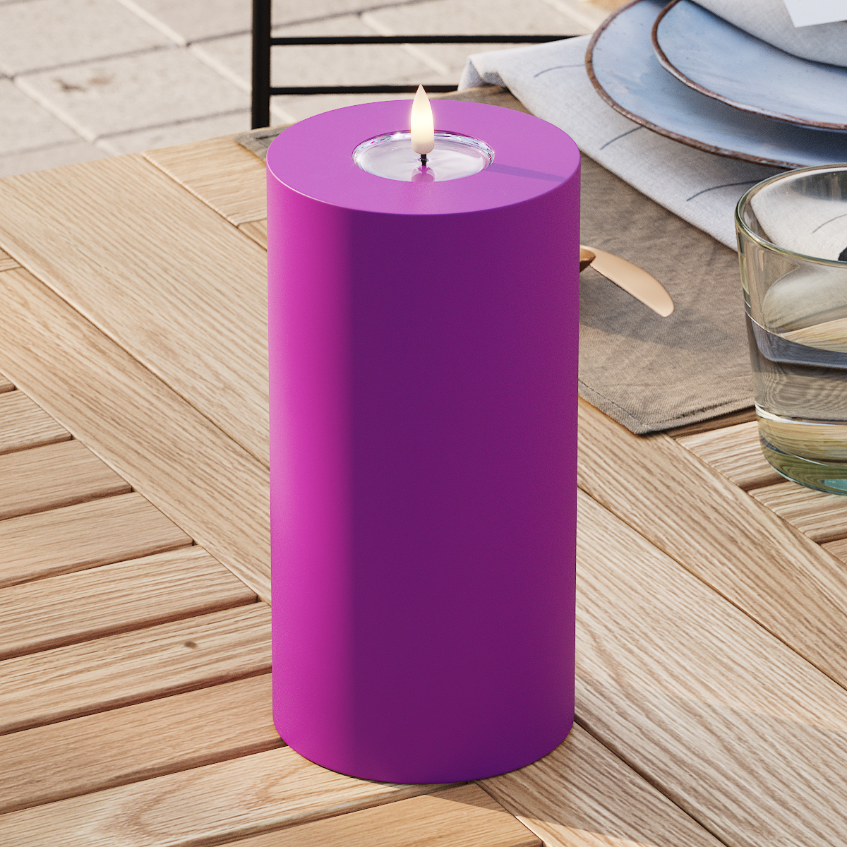 Deluxe Homeart Outdoors LED Pillar candle Ø 10 x 20 cm Violet LED outdoor light Pillar candle 3