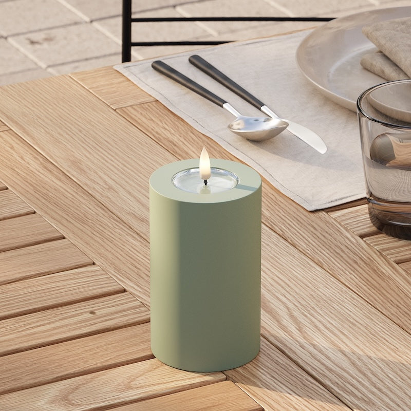 Deluxe Homeart Outdoors LED Pillar candle Ø 7.5 x 12.5 cm Dusty Green