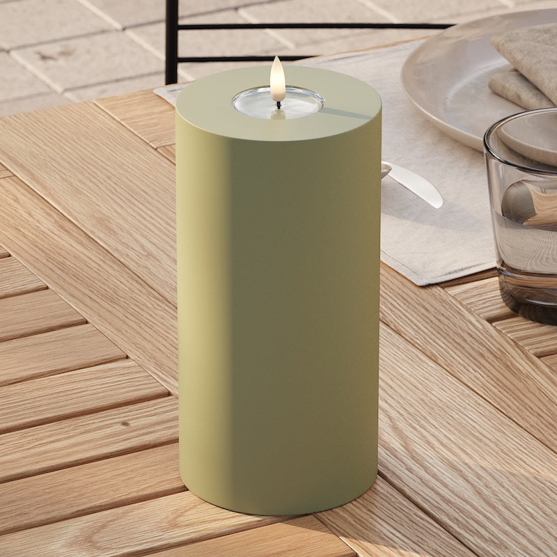 Deluxe Homeart Outdoors LED Pillar candle Ø 10 x 20 cm Olive Green