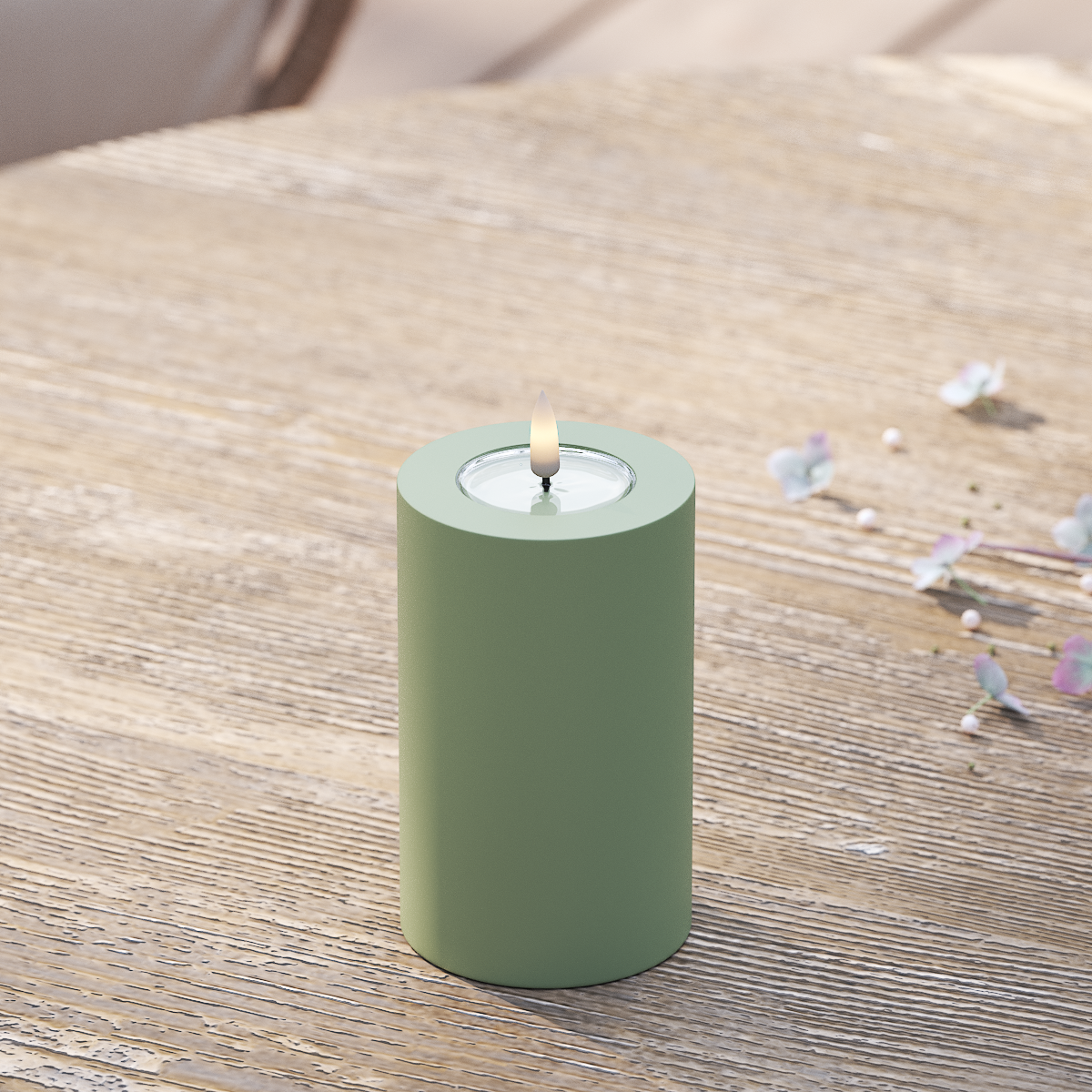 Deluxe Homeart Outdoors LED Pillar candle Ø 7.5 x 12.5 cm Dusty Green LED outdoor light Pillar candle 2