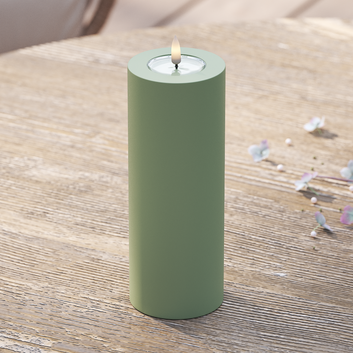 Deluxe Homeart Outdoors LED Pillar candle Ø 7.5 x 20 cm Dusty Green LED outdoor light Pillar candle 2