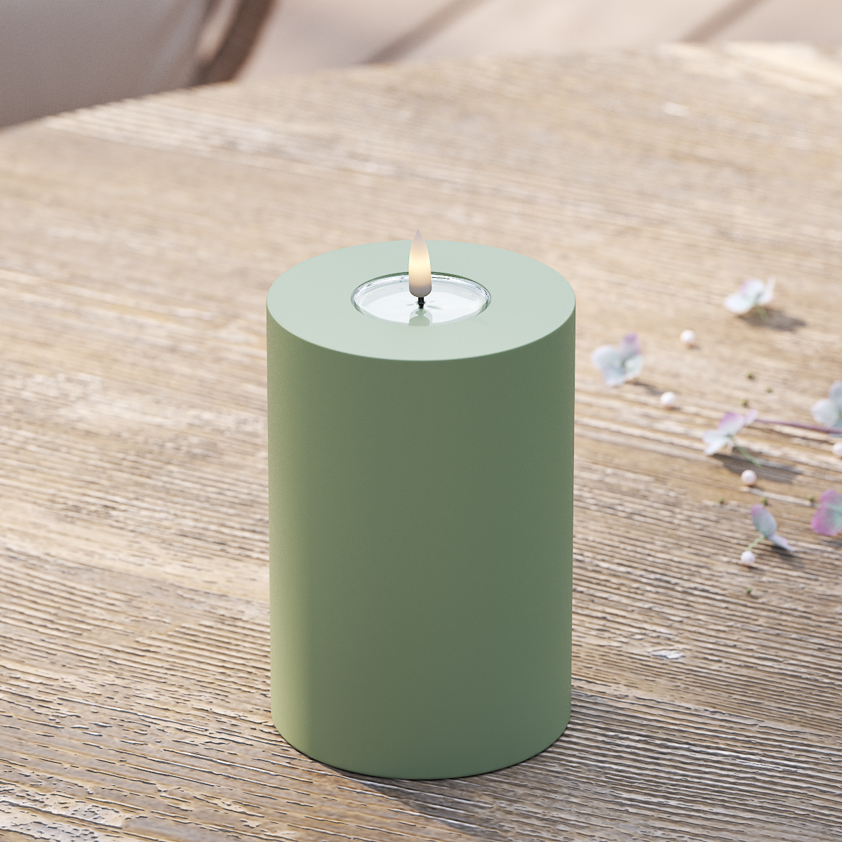 Deluxe Homeart Outdoors LED Pillar candle Ø 10 x 15 cm Dusty Green LED outdoor light Pillar candle 2