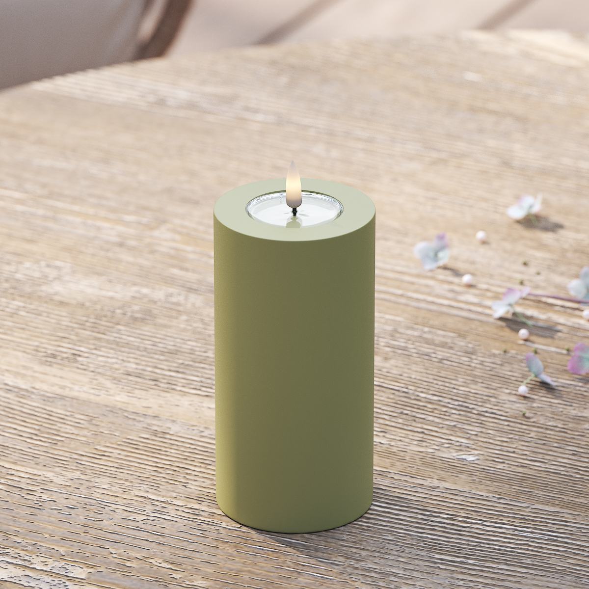 Deluxe Homeart Outdoors LED Pillar candle Ø 7.5 x 15 cm Olive Green LED outdoor light Pillar candle 2