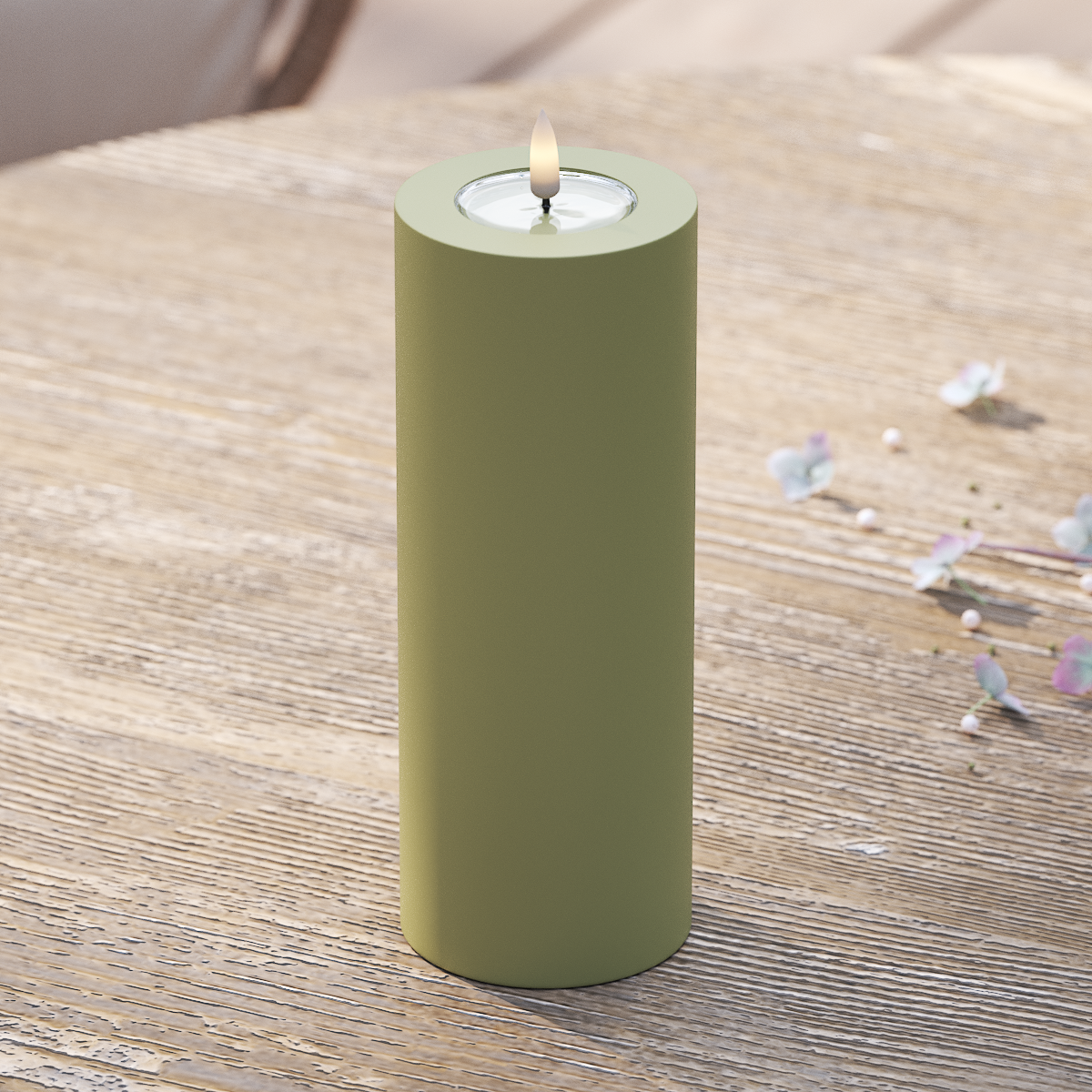 Deluxe Homeart Outdoors LED Pillar candle Ø 7.5 x 20 cm Olive Green LED outdoor light Pillar candle 2