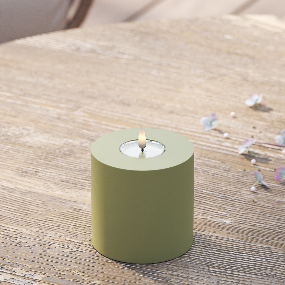 Deluxe Homeart Utomhus LED Blockljus Ø 10 x 10 cm Olivgrön LED utomhusljus Blockljus 2