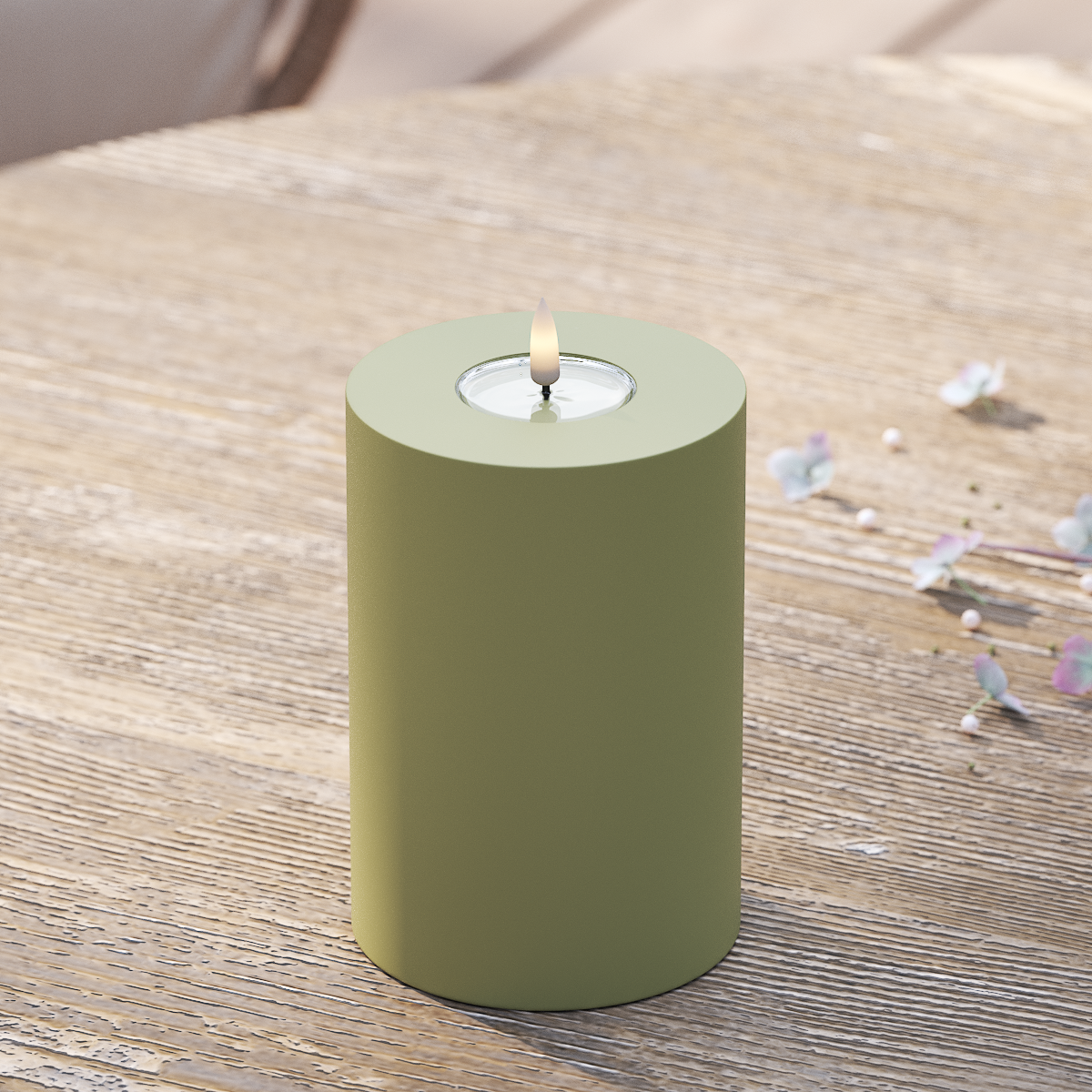 Deluxe Homeart Outdoors LED Pillar candle Ø 10 x 15 cm Olive Green LED outdoor light Pillar candle 2