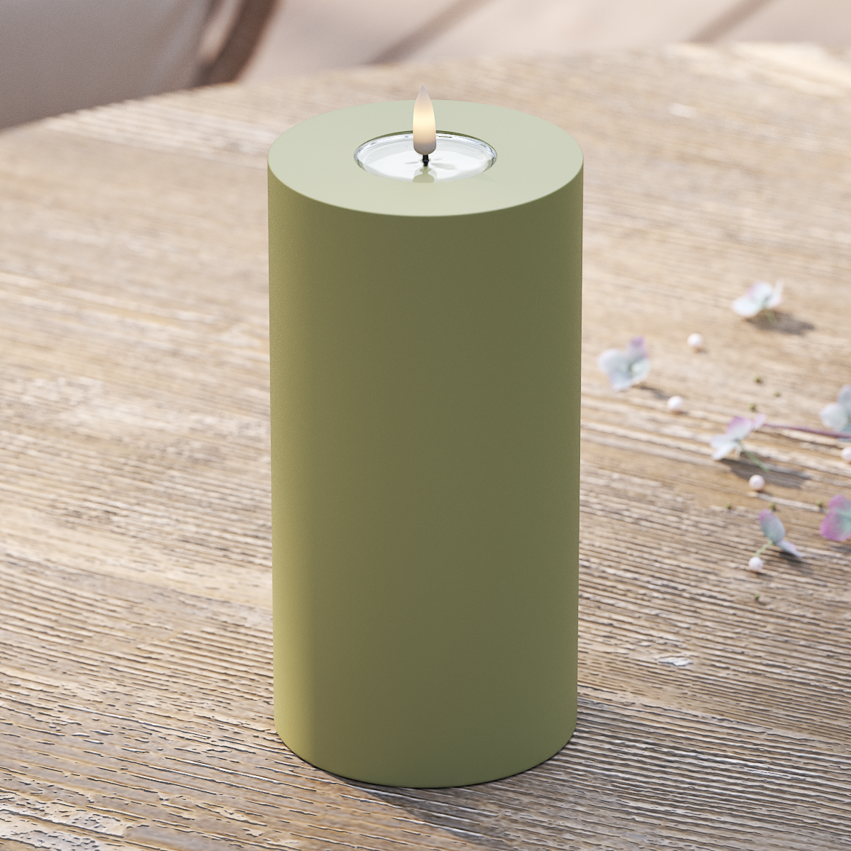 Deluxe Homeart Outdoors LED Pillar candle Ø 10 x 20 cm Olive Green LED outdoor light Pillar candle 2