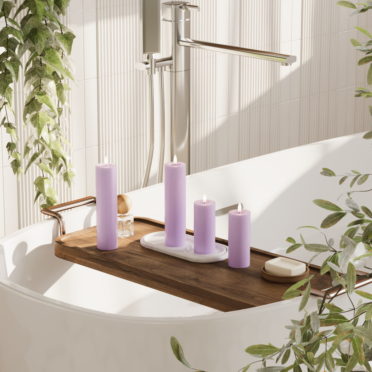 Deluxe Homeart LED Pillar candle package - Lavender - 2 x 5 x 12.5 | 2x 5 x 20 cm package 2