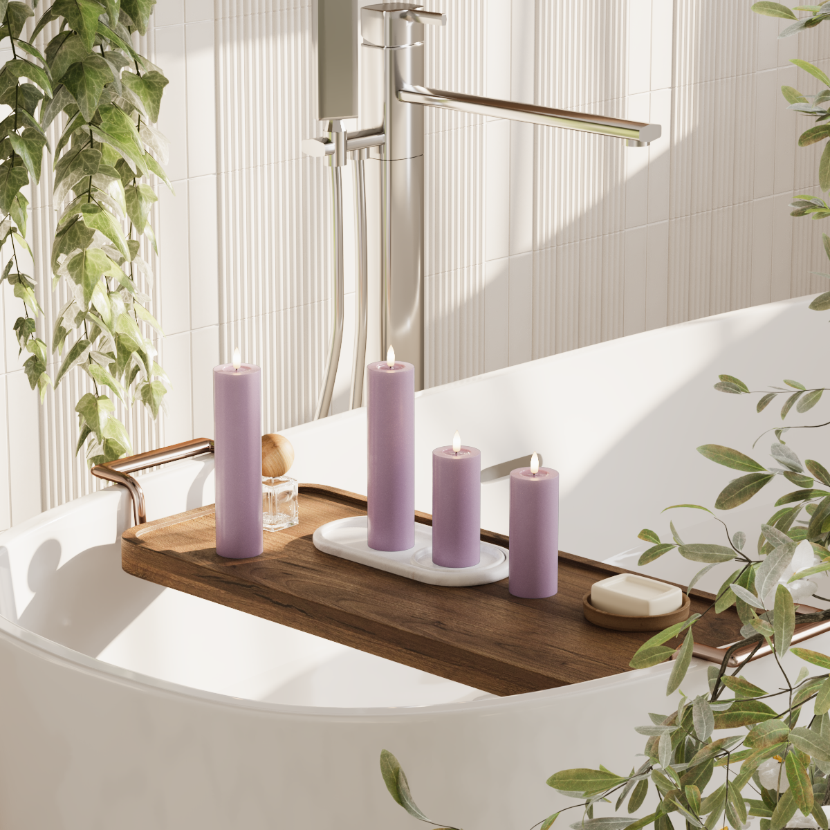 Deluxe Homeart LED Pillar candle package - Light Purple - 2x 5 x 12.5 cm | 2x 5 x 20 pack 2
