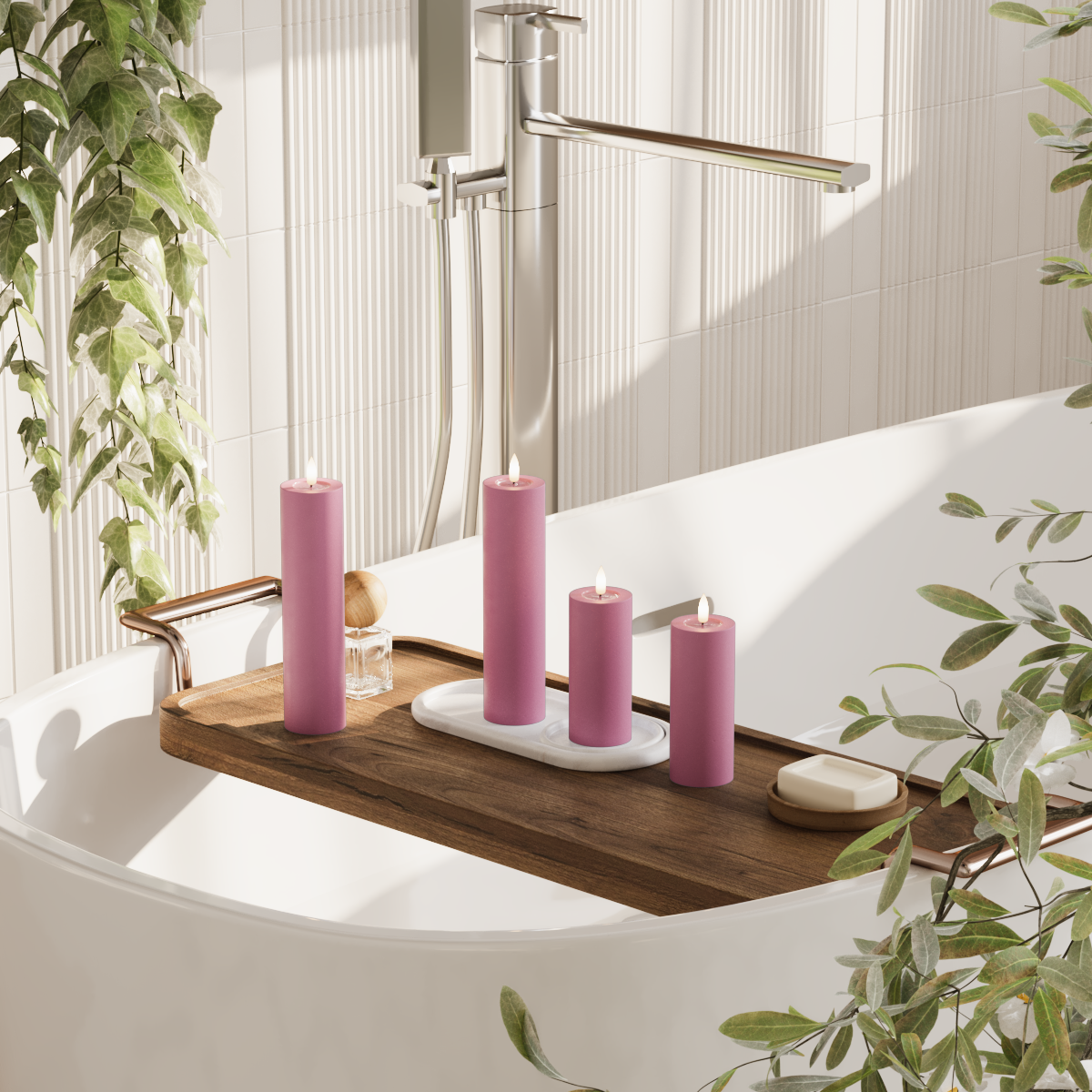 Deluxe Homeart LED Pillar candle package - Magenta - 2x 5 x 12.5 cm | 2x 5 x 20 pack 2