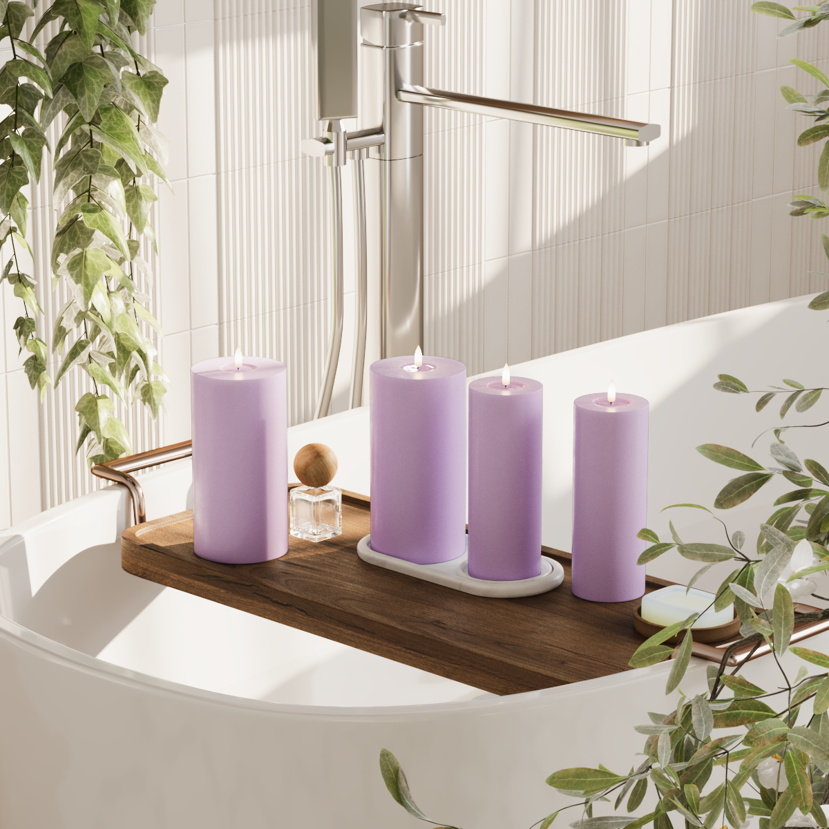 Deluxe Homeart LED Pillar candle package - Lavender - 2x 7.5 x 20 | 2x 10 x 20 cm package 2