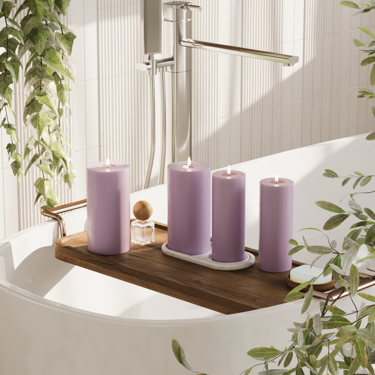 Deluxe Homeart LED Pillar candle package - Light Purple - 2x 7.5 x 20 | 2x 10 x 20 cm package 2