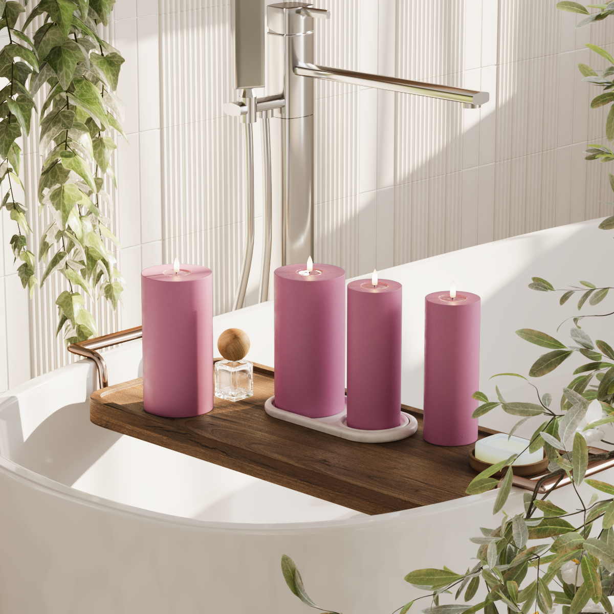 Deluxe Homeart LED Pillar candle package - Magenta - 2x 7.5 x 20 | 2x 10 x 20 cm package 2