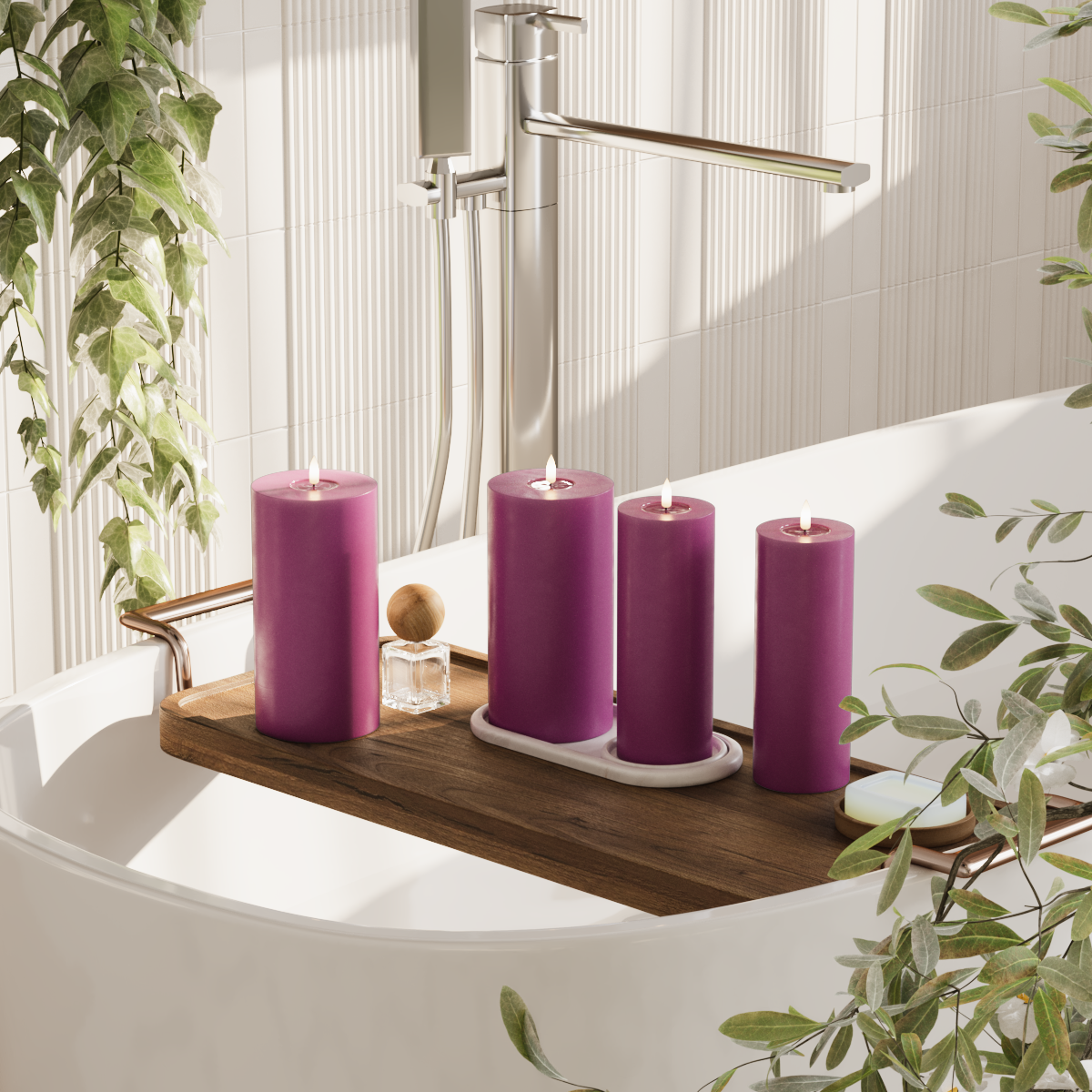 Deluxe Homeart LED Pillar candle package - Violet - 2x 7.5 x 20 | 2x 10 x 20 cm package 2