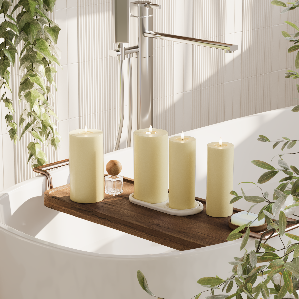 Deluxe Homeart LED Pillar candle package - Light Yellow - 2x 7.5 x 20 | 2x 10 x 20 cm package 2