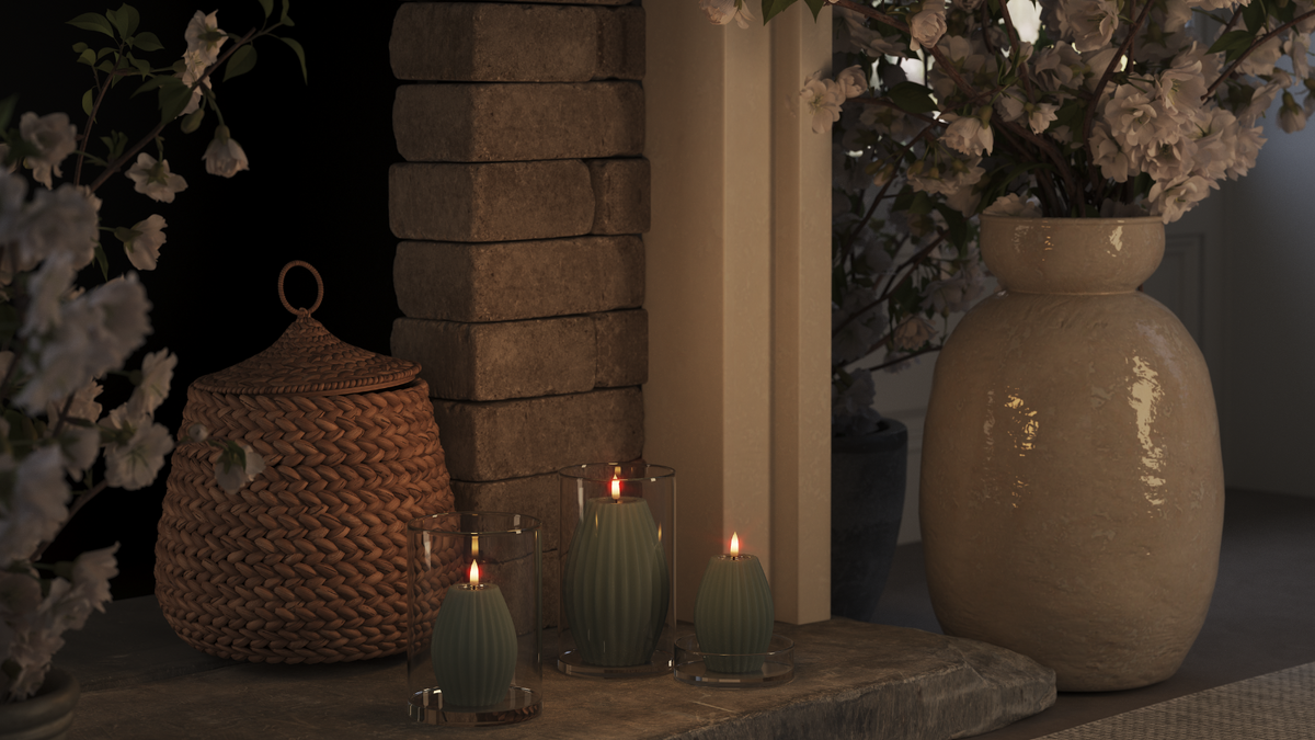 LED Ribbed candle With lifelike LED flame