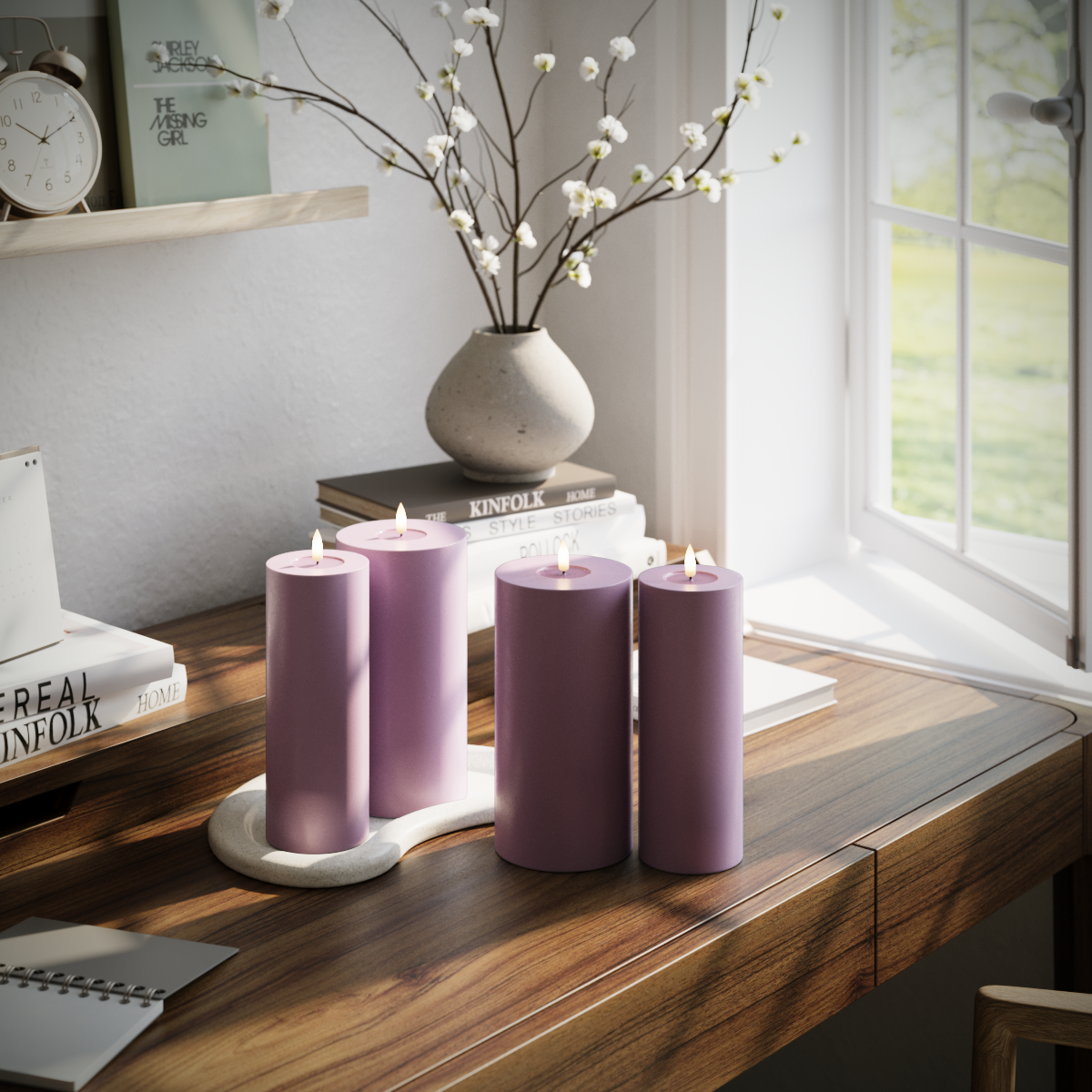 Deluxe Homeart LED Pillar candle package - Light Purple - 2x 7.5 x 20 | 2x 10 x 20 cm package 1