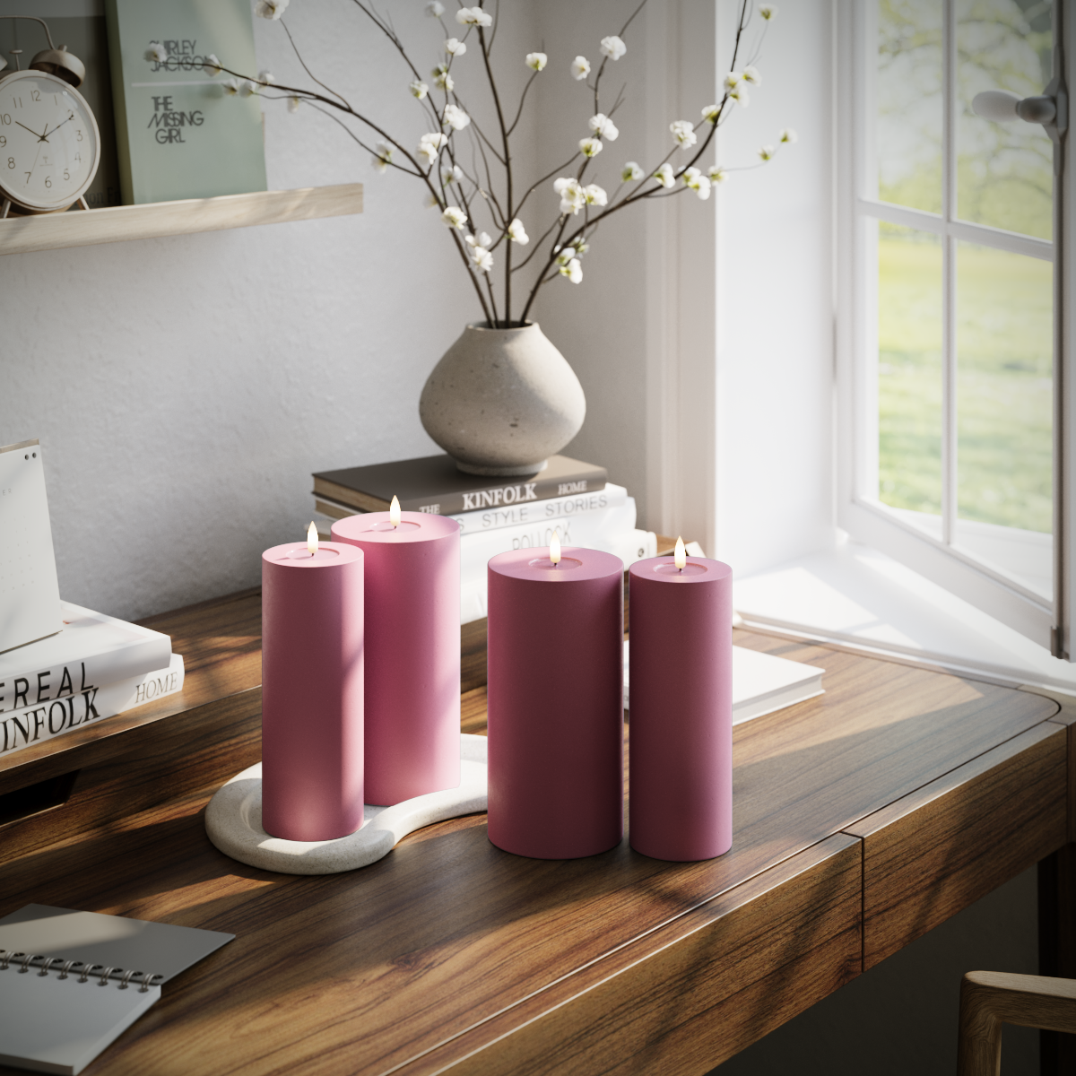 Deluxe Homeart LED Pillar candle package - Magenta - 2x 7.5 x 20 | 2x 10 x 20 cm package 1