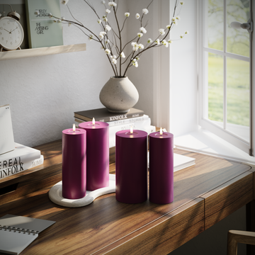 Deluxe Homeart LED Pillar candle package - Violet - 2x 7.5 x 20 | 2x 10 x 20 cm package 1