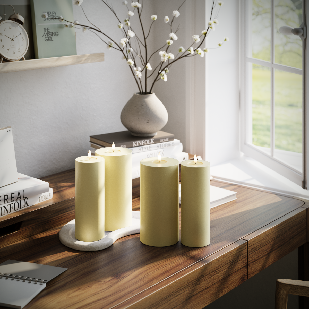 Deluxe Homeart LED Pillar candle package - Light Yellow - 2x 7.5 x 20 | 2x 10 x 20 cm package 1