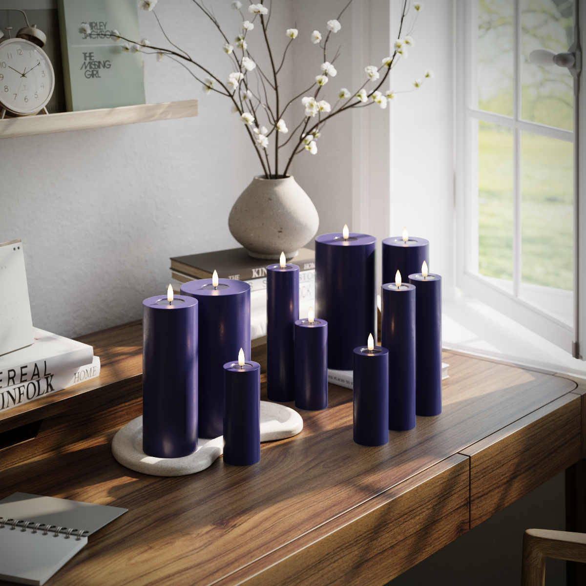 Deluxe Homeart LED Pillar candle package - Royal Blue - 3 x 5 x 20 | 3 x 5 x 12.5 | 2 x 7.5 x 20 | 2x 10 x 20 cm package 1