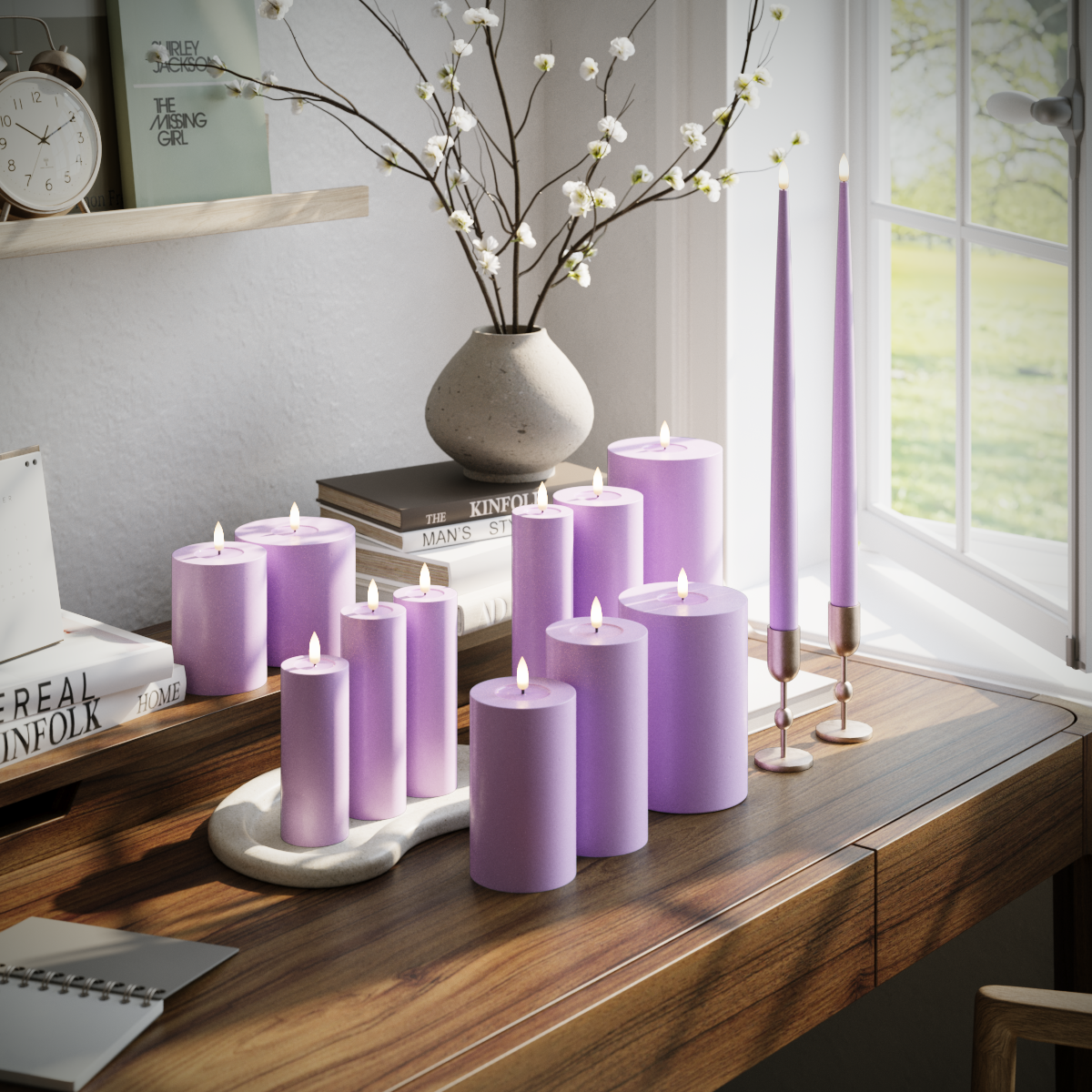 Deluxe Homeart LED candle pack - Lavender - 5 x 10 + 12.5 + 15 + 20 | 7.5 x 10 + 12.5 + 15 + 20 | 5 x 10 + 15 + 20 | 2 pieces 38 cm package 1