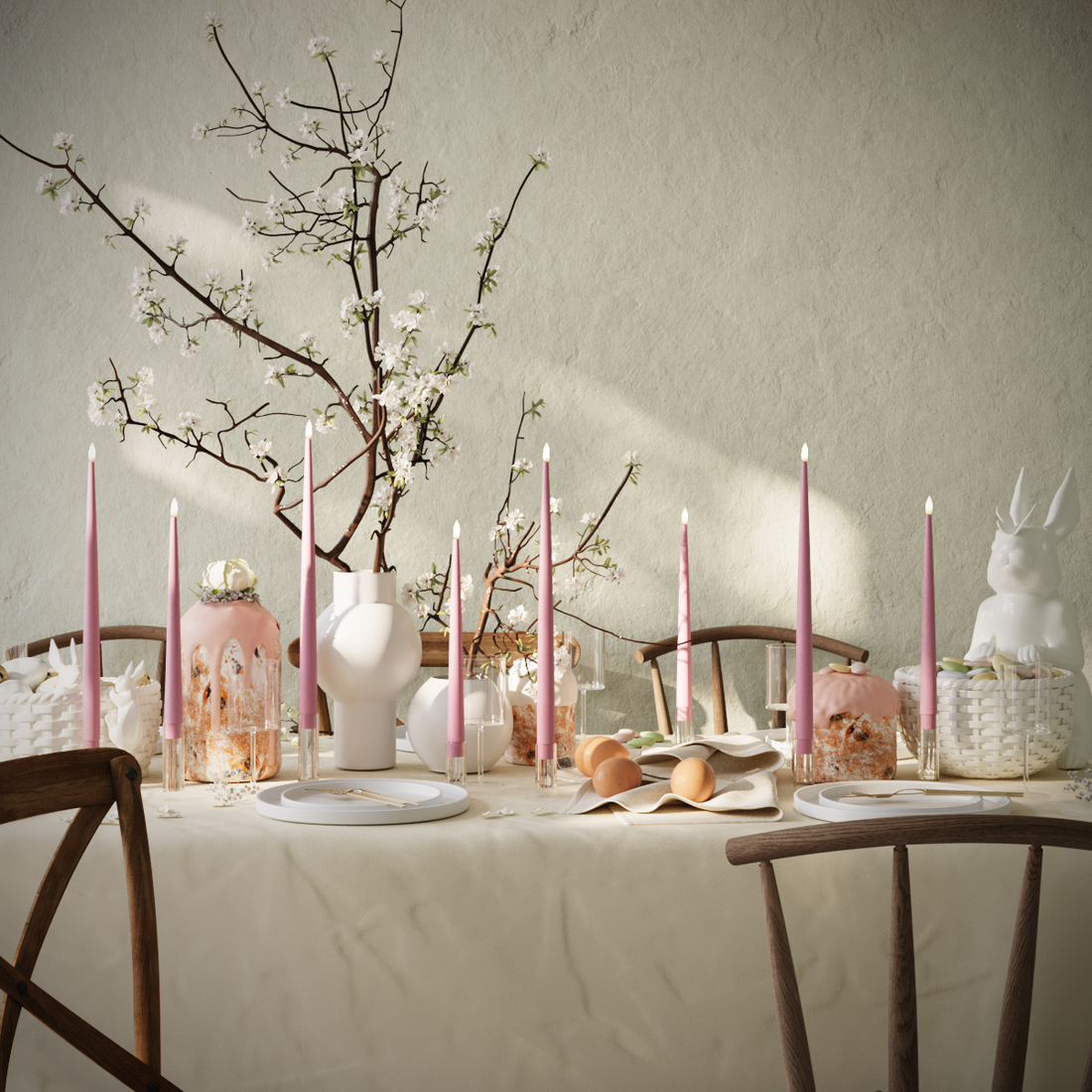 Deluxe Homeart LED Kertelys pakke - Magenta - 4 stk 38 cm | 4 stk 28 cm pakke 1