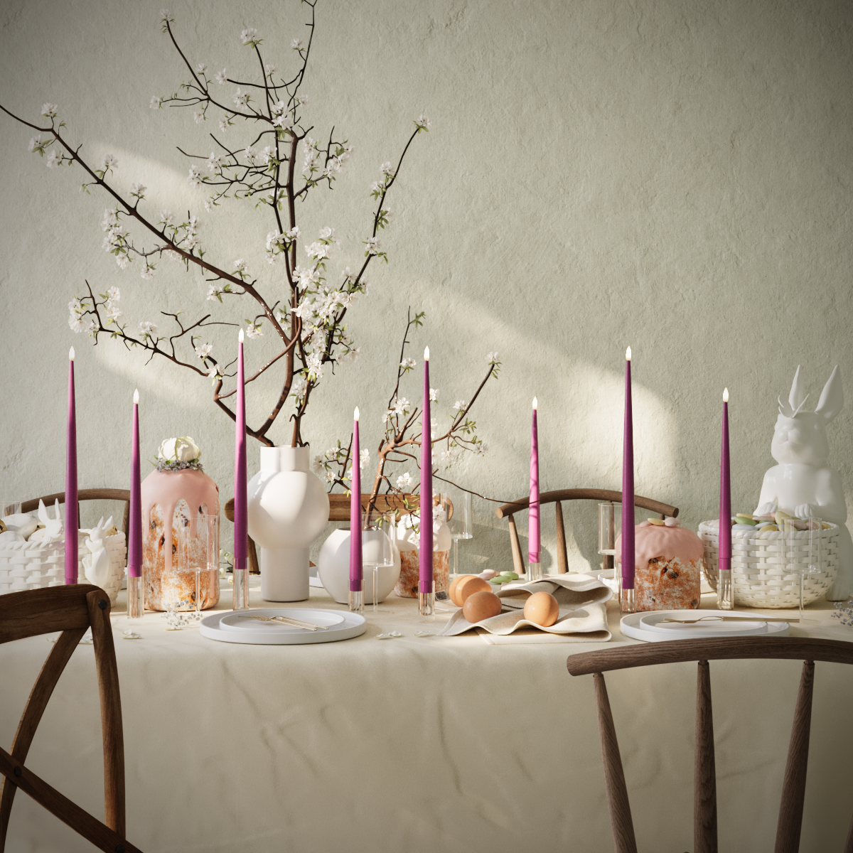 Deluxe Homeart LED Shiny Dinner candle package - Violet - 4 pieces 38 cm | 4 pieces 28 cm package 1