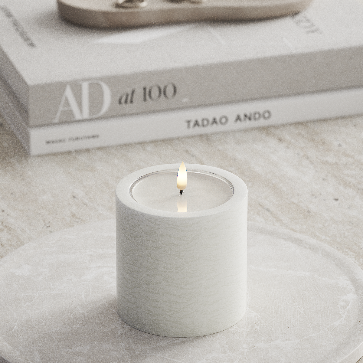 Deluxe Homeart Unique LED Pillar candle D 10 x 10 cm White unique Pillar candle 1