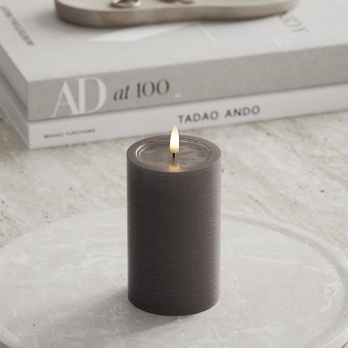 Deluxe Homeart Unique LED Pillar candle D 7.5 x 12.5 cm Mocha unique Pillar candle 1