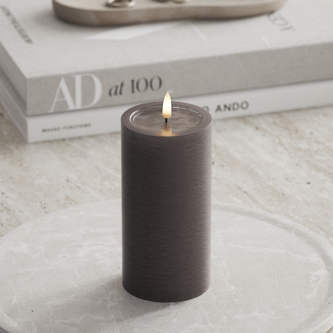 Deluxe Homeart Unique LED Bloklys D 7,5 x 15 cm Mokka unique bloklys 3