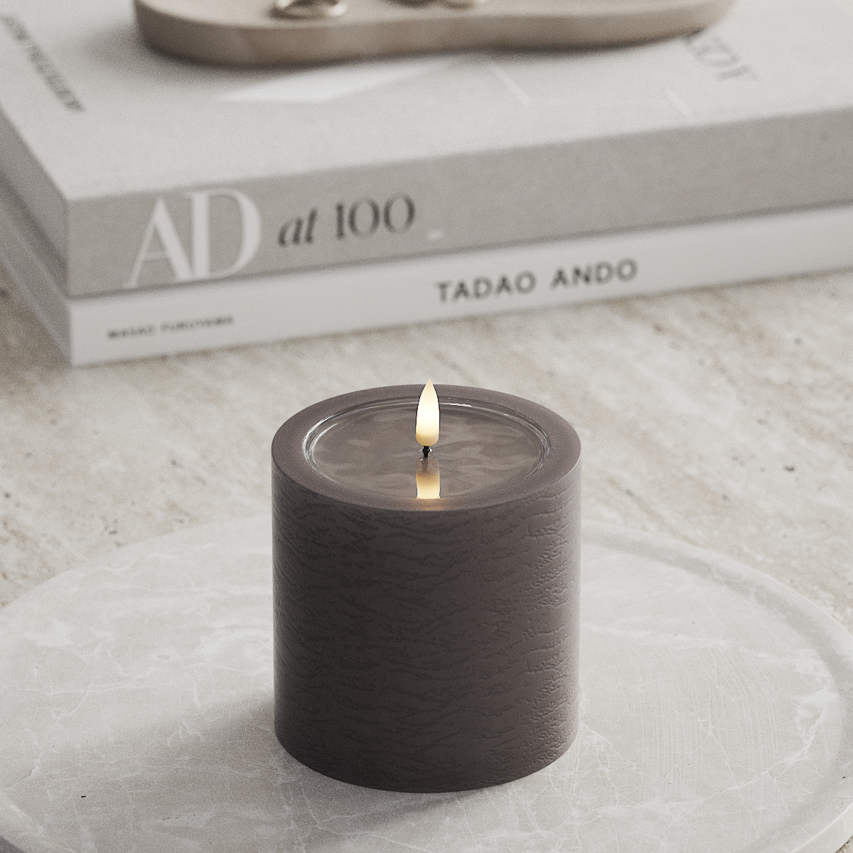 Deluxe Homeart Unique LED Pillar candle D 10 x 10 cm Mocha unique Pillar candle 1