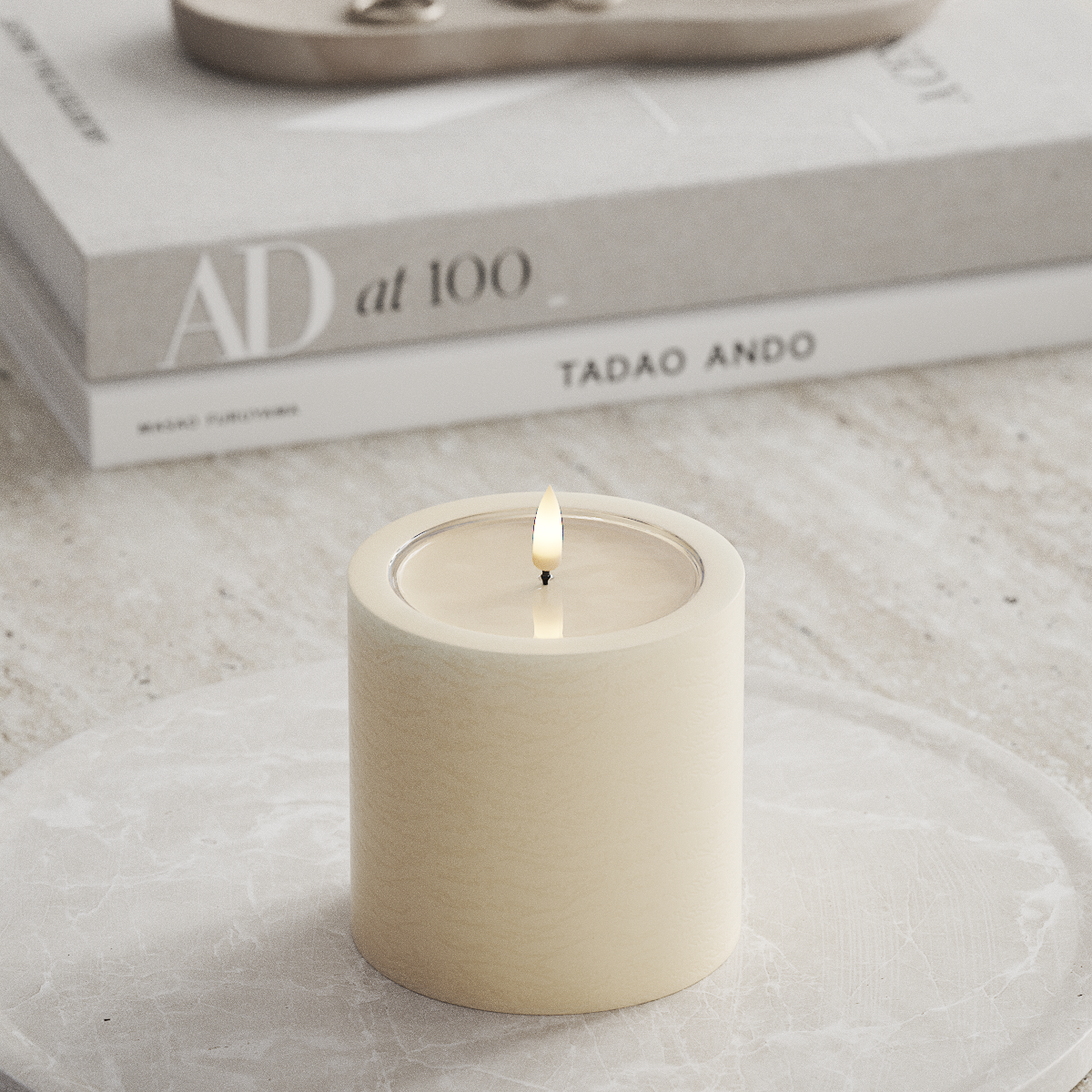 Deluxe Homeart Unique LED Pillar candle D 10 x 10 cm Cream unique Pillar candle 1