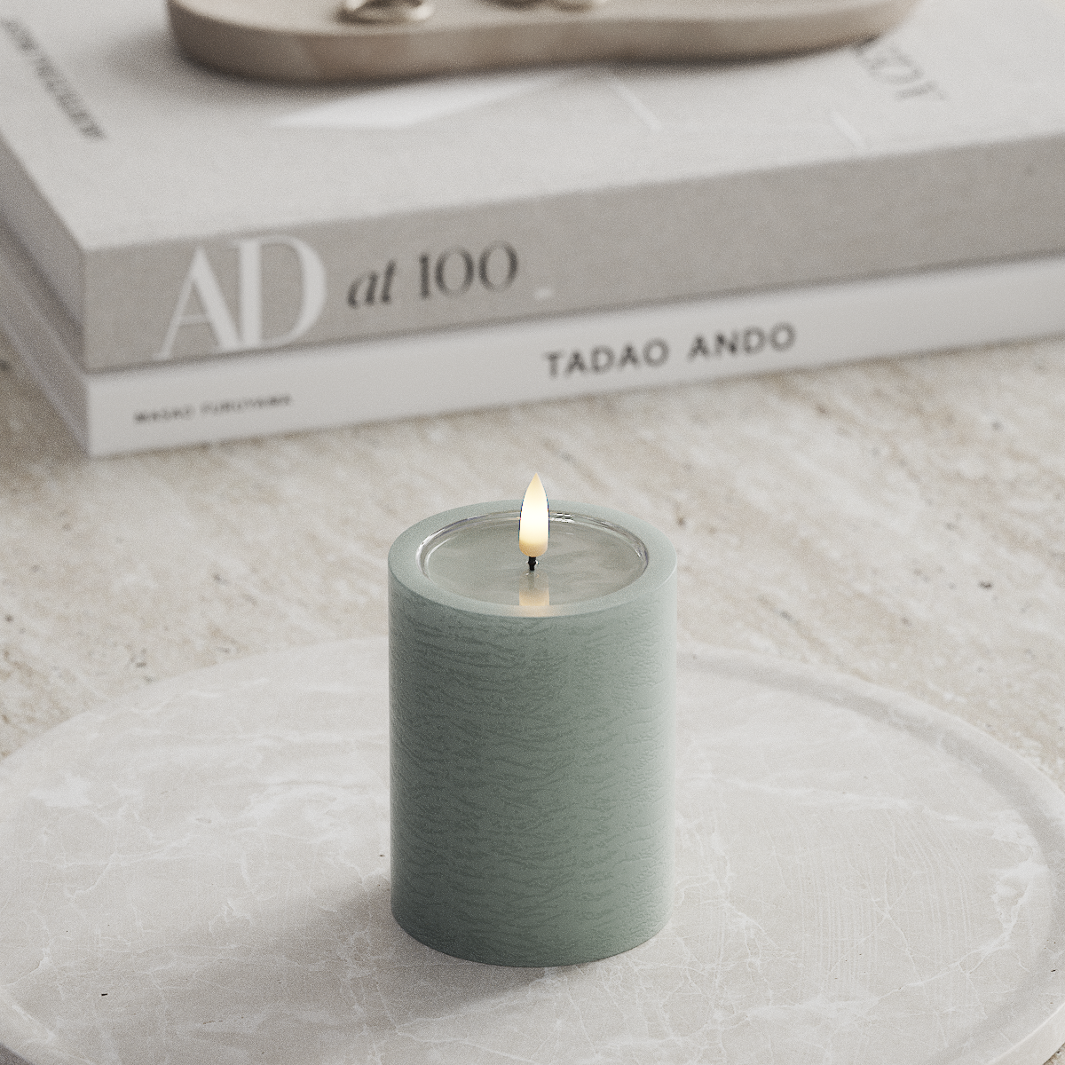 Deluxe Homeart Unique LED Pillar candle D 7.5 x 10 cm Sage Green unique Pillar candle 1