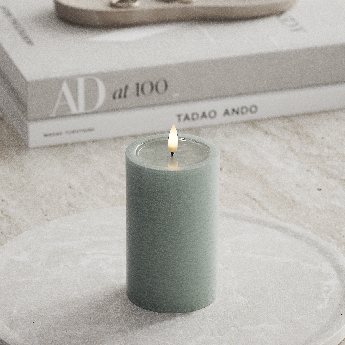 Deluxe Homeart Unique LED Pillar candle D 7.5 x 12.5 cm Sage Green unique Pillar candle 1