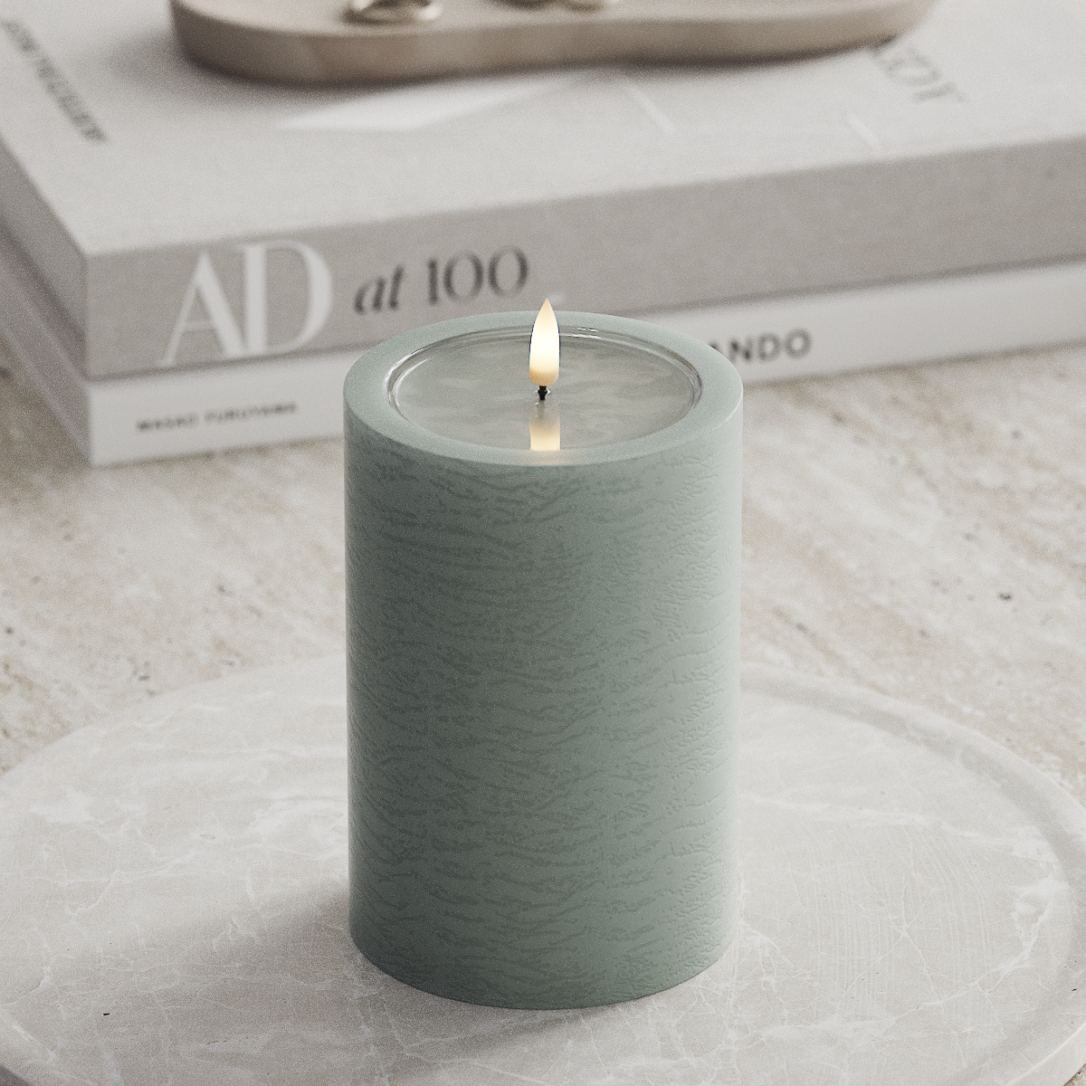 Deluxe Homeart Unique LED Pillar candle D 10 x 15 cm Sage Green unique Pillar candle 1