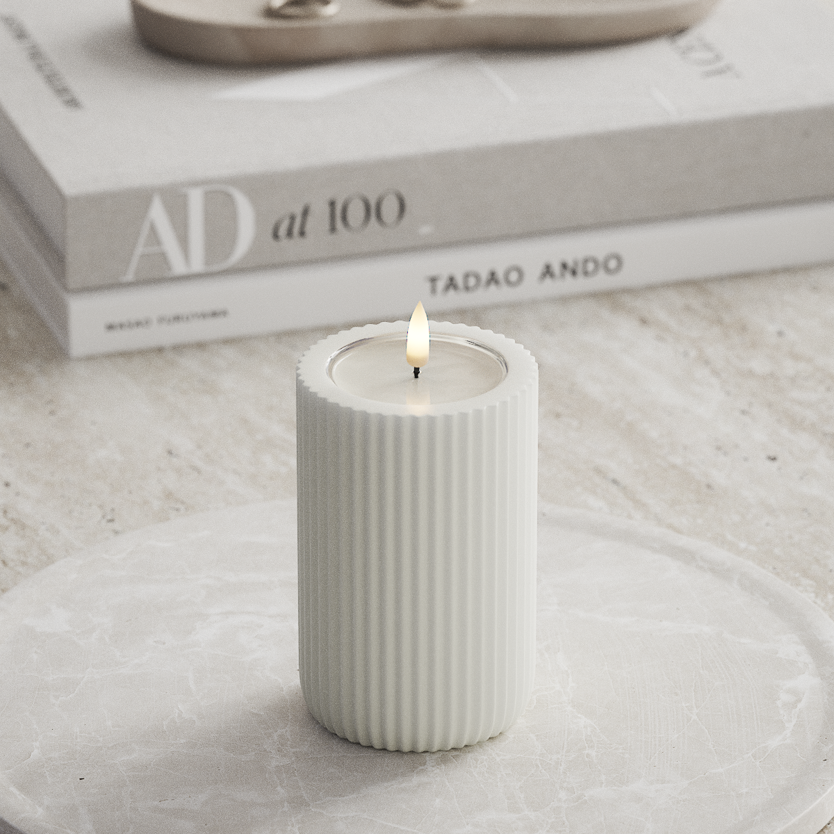 Deluxe Homeart Unique LED Ribbed candle D 8 x 12.5 cm White unique Ribbed candle 1