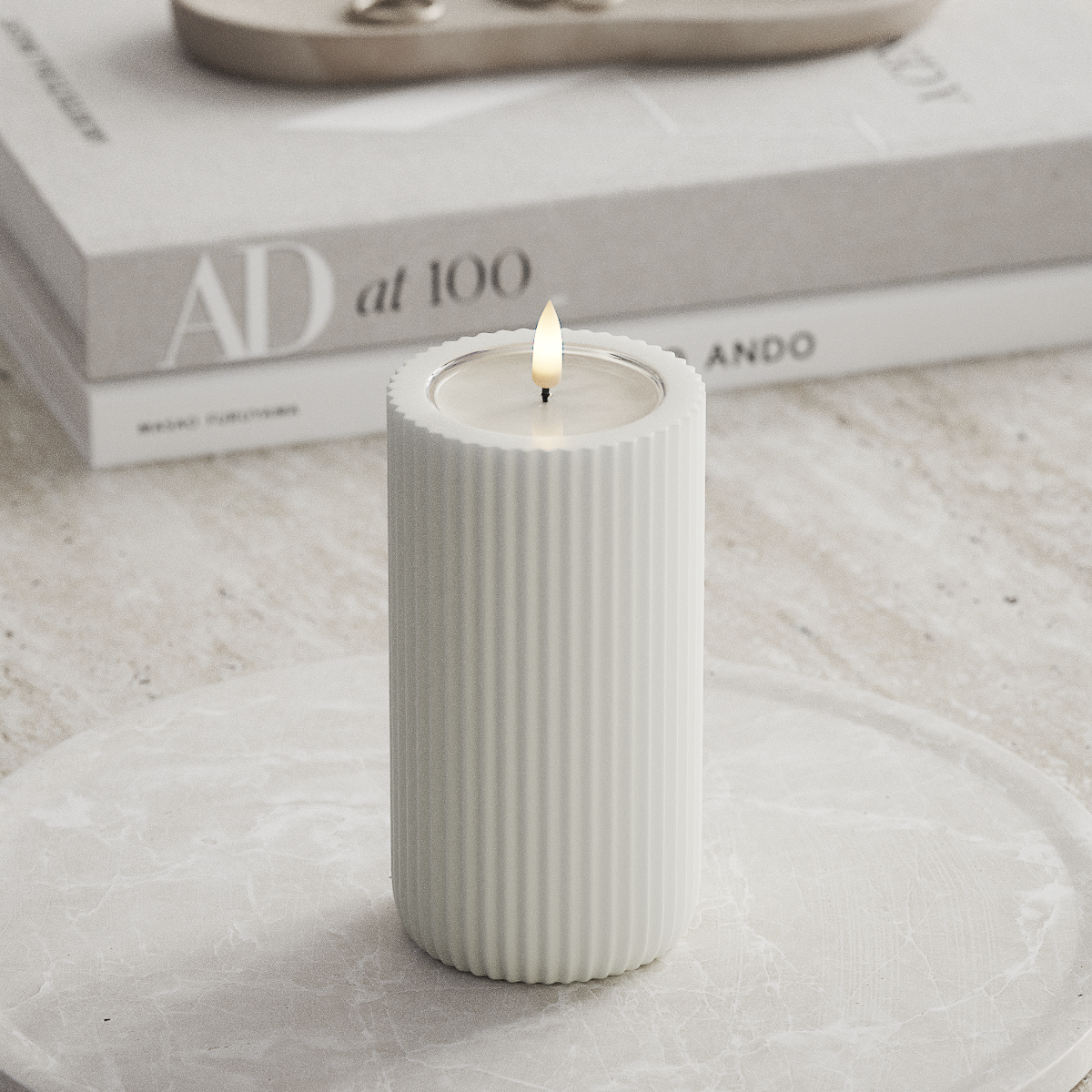 Deluxe Homeart Unique LED Ribbed candle D 8 x 15 cm White unique Ribbed candle 1