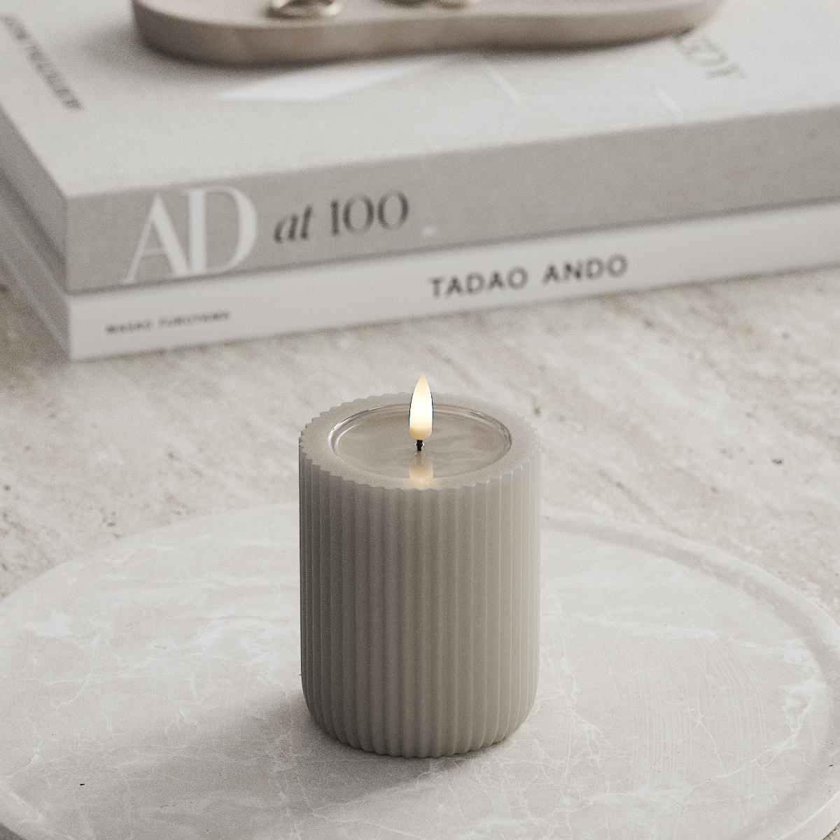 Deluxe Homeart Unique LED Ribbed candle D 8 x 10 cm Sand unique Ribbed candle 2